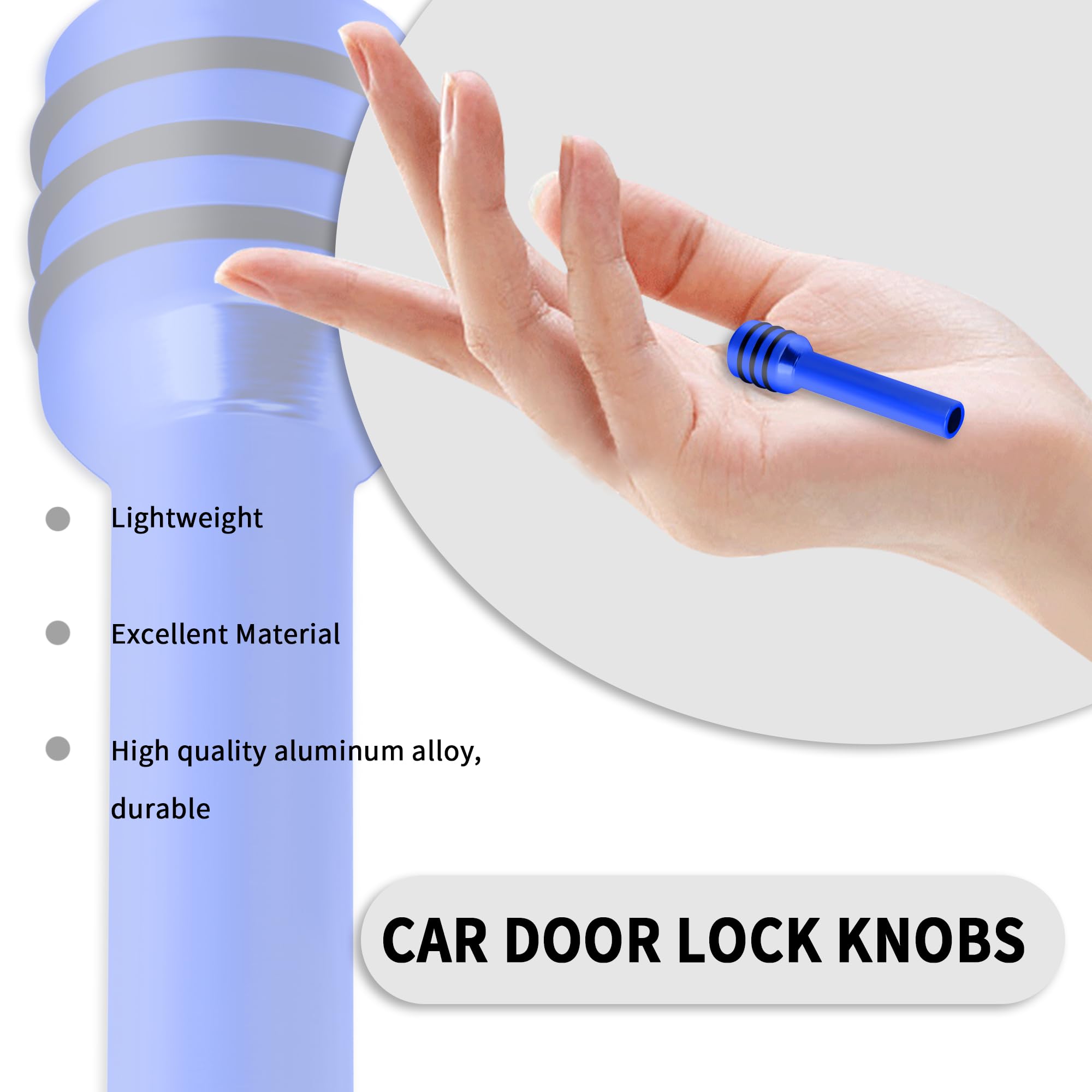 Junecarp 4PCS Aluminum Alloy Car Door Lock Knobs with M4 Internal Thread - Universal Interior Accessories for Car, Truck & SUV - Blue - Upgrade Your Vehicle's Style & Protection