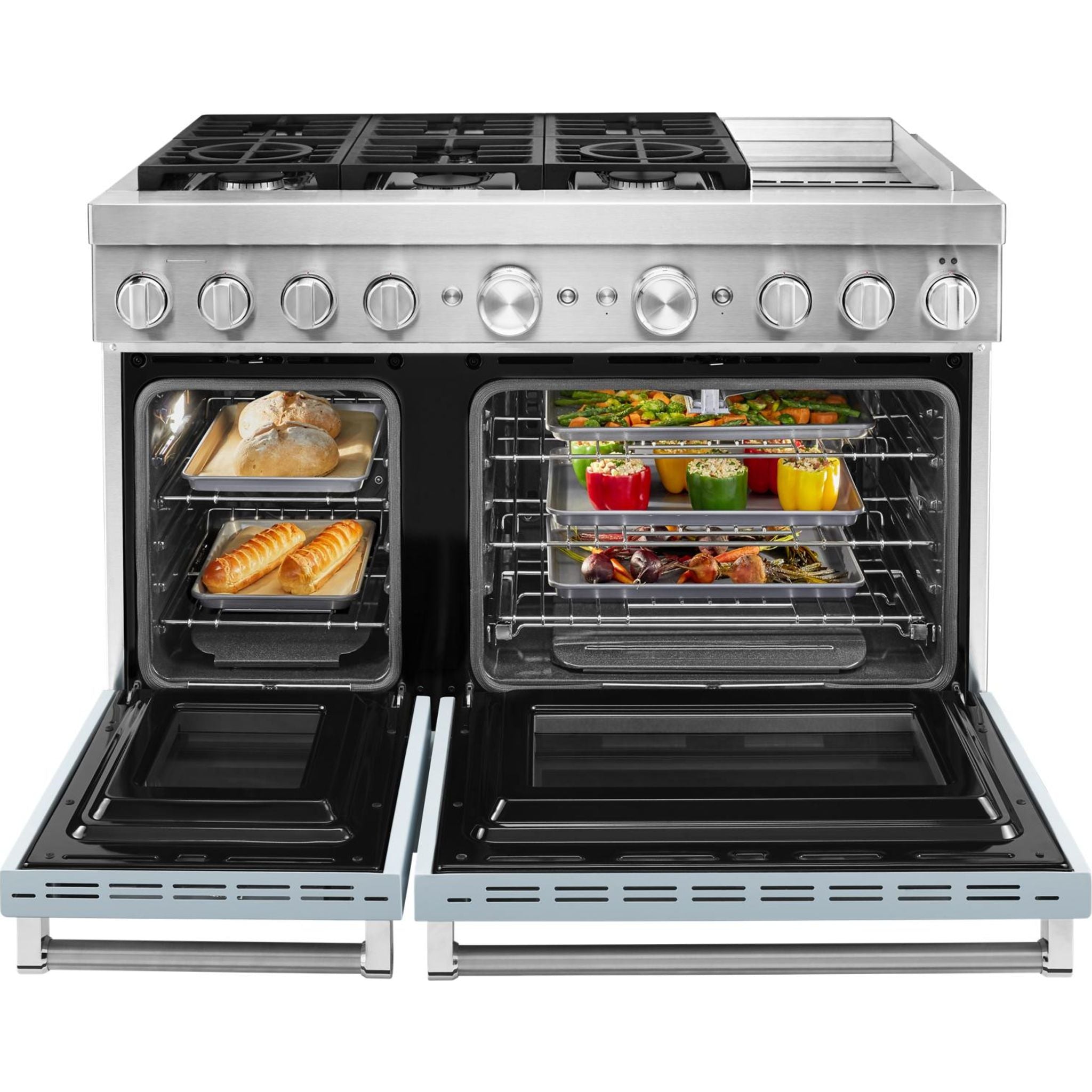 KitchenAid KFDC558JMB 30-Inch Dual Fuel Range with 5 Burners, Convection Oven & Blue Mist Finish - Perfect for Home Chefs & Modern Kitchens