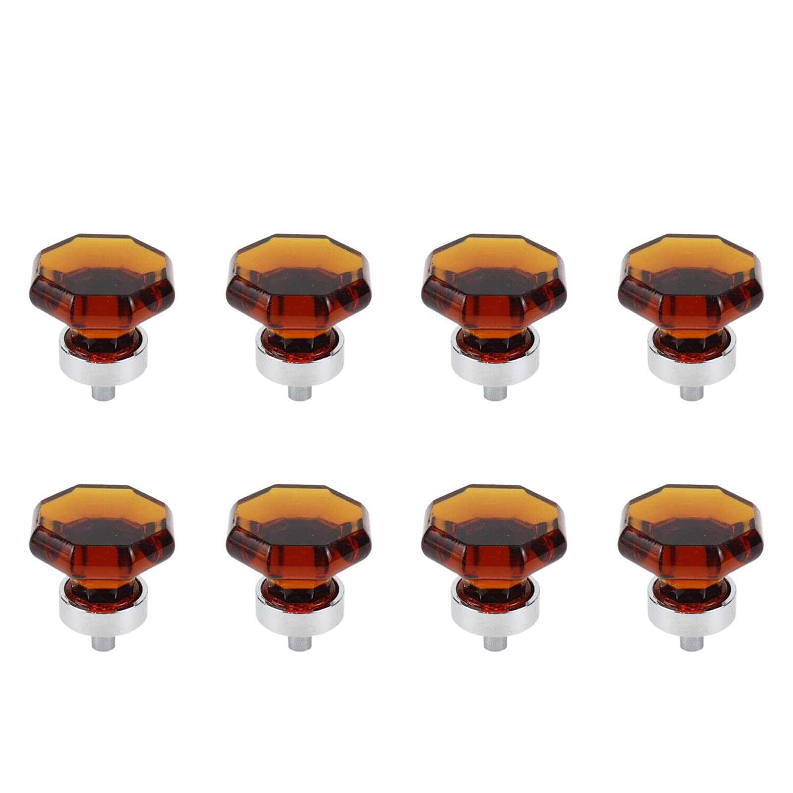 8Pcs Octagon Crystal Cabinet Knobs - Brushed Nickel Modern Glass Drawer Pulls for Dresser, Bathroom & Kitchen Cabinets - Amber Decorative Hardware (Perfect for Home Renovation & Furniture Upgrade)