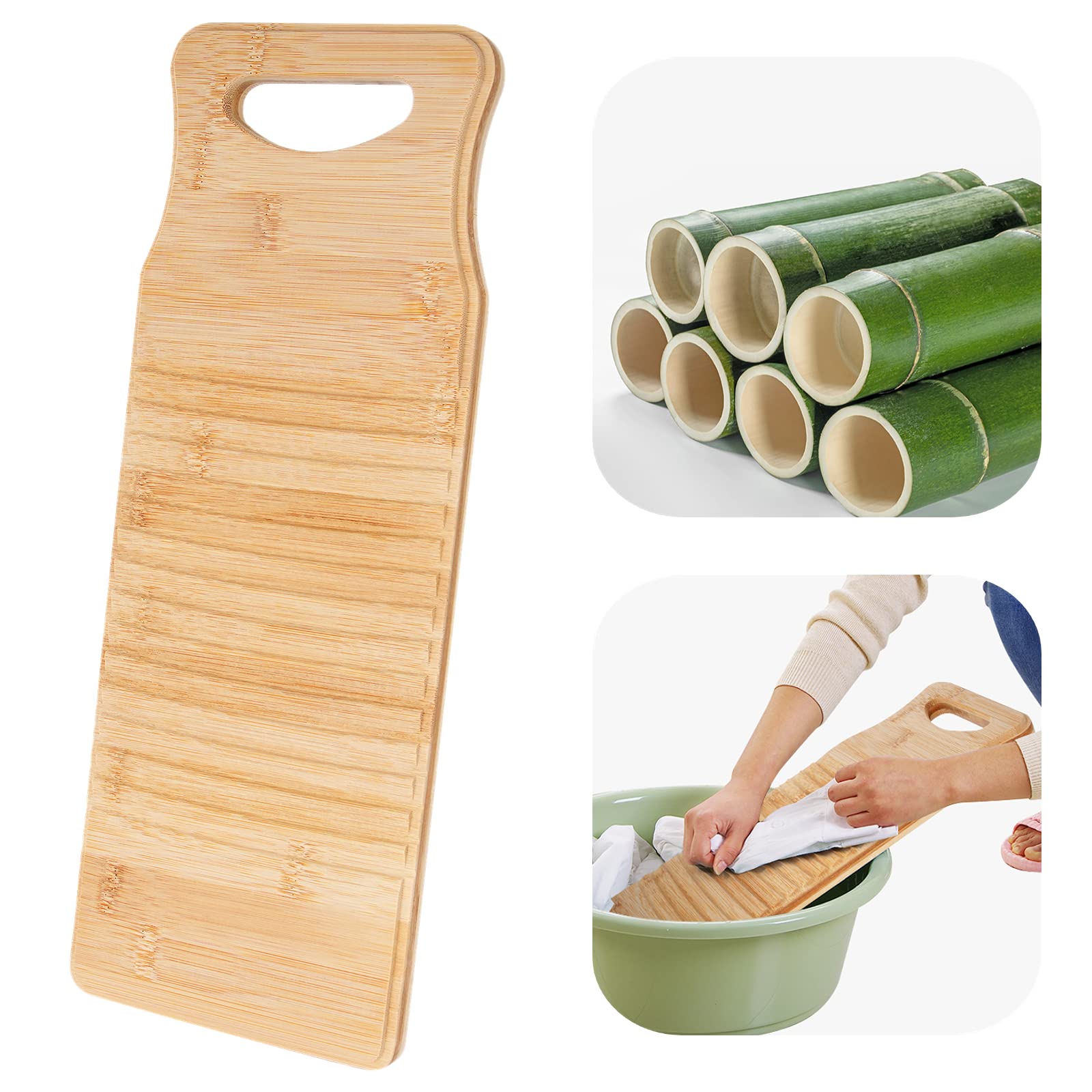 Vintage Wooden Washboard for Hand Washing Clothes - 15.7 x 5.9 x 0.7 Inch Anti-Slip Laundry Cleaning Board with Ergonomic Design - Perfect for Delicate Fabrics, Camping, Off-Grid Living & Eco-Friendly Laundry (40 x 15 x 1.8 cm)