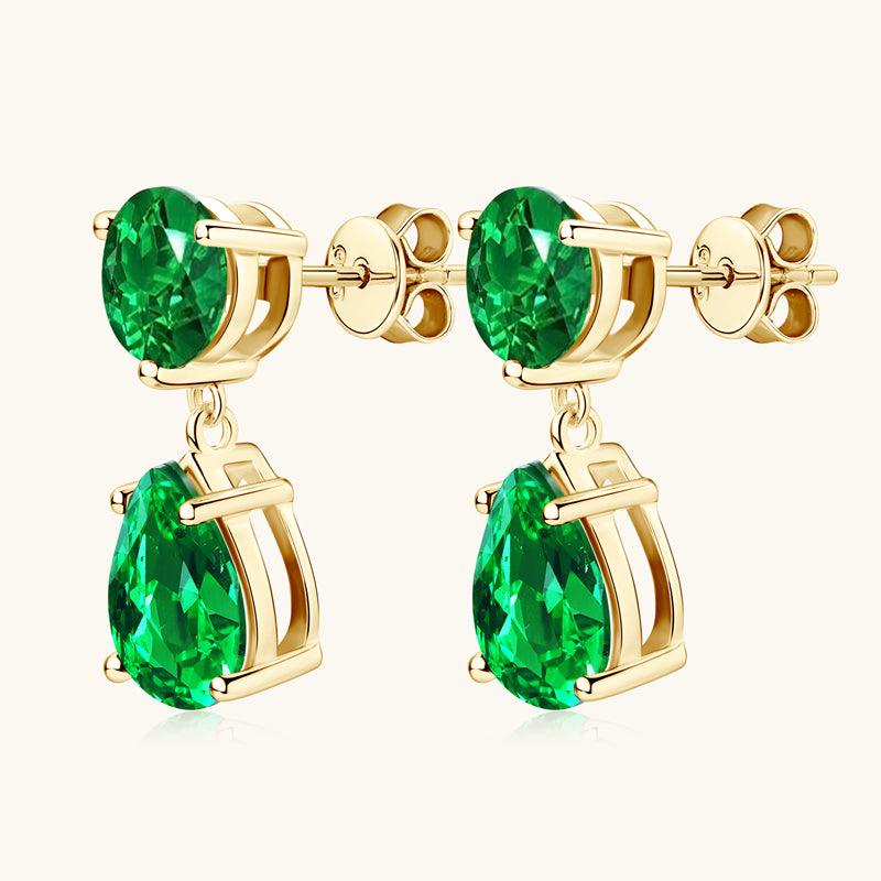 Vibrant Water Drop Emerald Drop Earrings for Women - Elegant Green Gemstone Dangle Earrings - Perfect for Weddings, Parties & Special Occasions