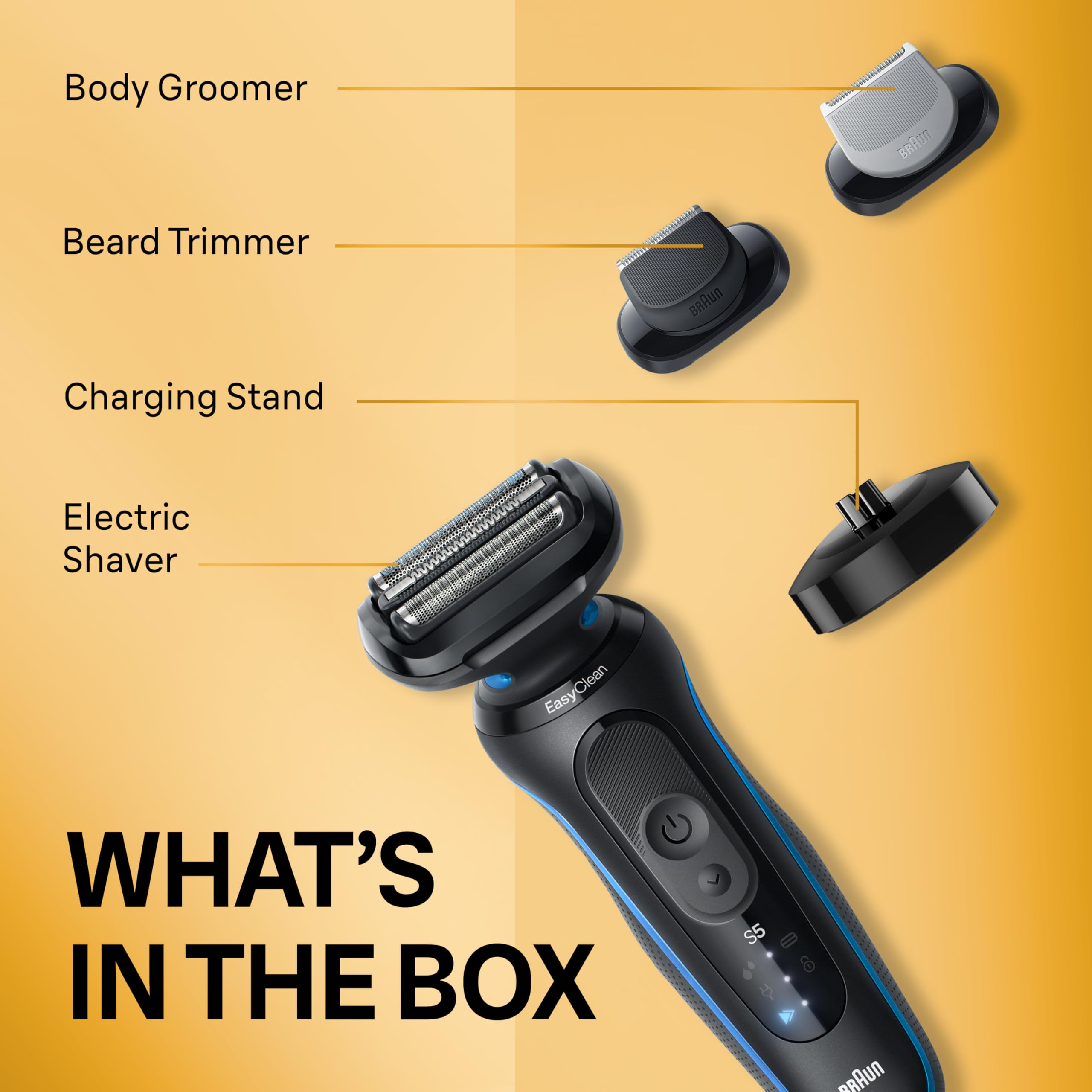 Braun Series 5 5150cs Men's Electric Shaver - Wet & Dry Foil Shaver with Turbo Mode, Beard Trimmer & Body Groomer - Includes Charging Stand (Blue) - Perfect for Travel, Home Use & Quick Shaving