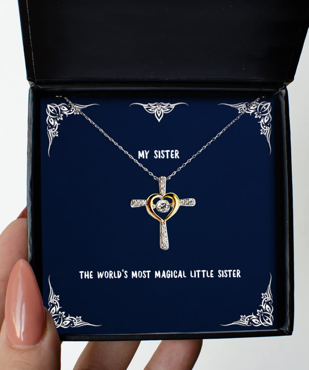 Magical Little Sister Birthday Gift - Elegant Cross Dancing Necklace for Sisters | Perfect for Birthdays, Christmas & Special Occasions