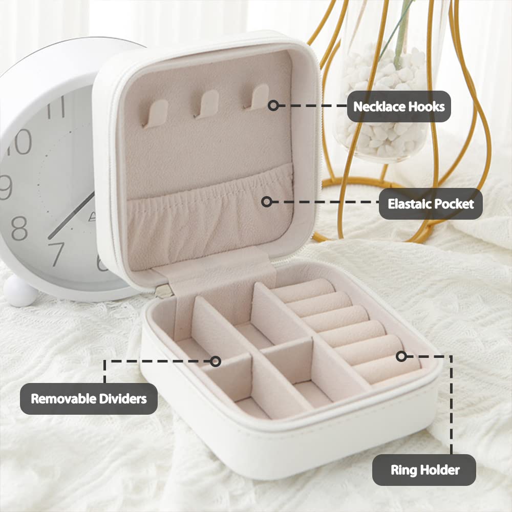 Personalized Leather Jewelry Box for Women - Engraved Name & Birth Flower Travel Jewelry Organizer, Bridesmaid Gift, Mom Birthday Gift - Elegant White Jewelry Storage Case (Perfect for Travel, Bridal Shower, Mother's Day & Special Occasions)