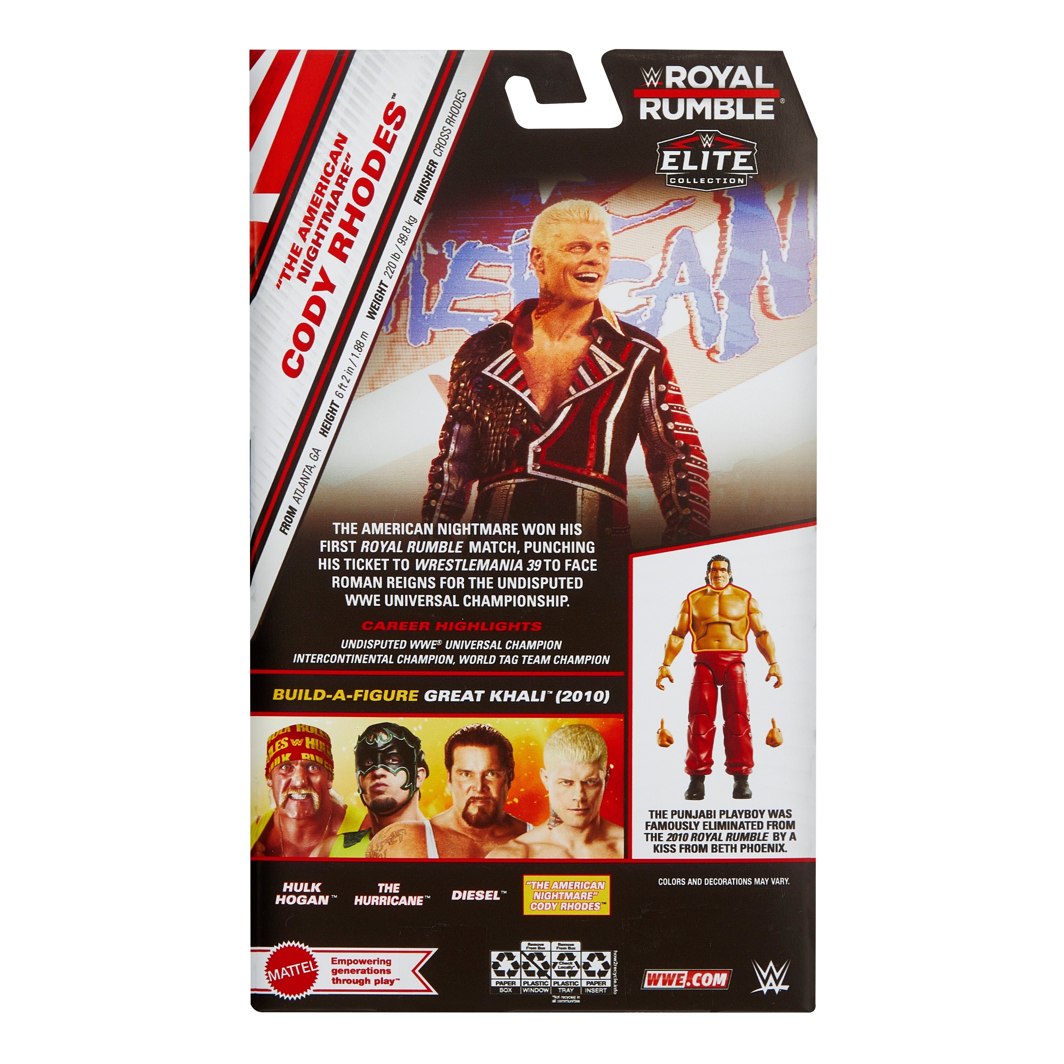 WWE Royal Rumble Elite Collection Cody Rhodes Action Figure with Great Khali BAF - Perfect for Wrestling Fans, Collectors, and Display
