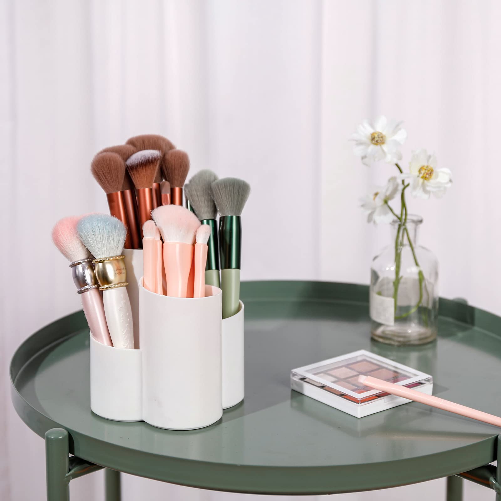 Yesesion Plastic Makeup Brush Holder Organizer - 4 Compartment Round Cosmetic Brush Storage for Lipsticks, Hair Accessories & Beauty Tools | Vanity, Bathroom & Dresser Organizer | Perfect for Makeup Artists & Home Decor (White)