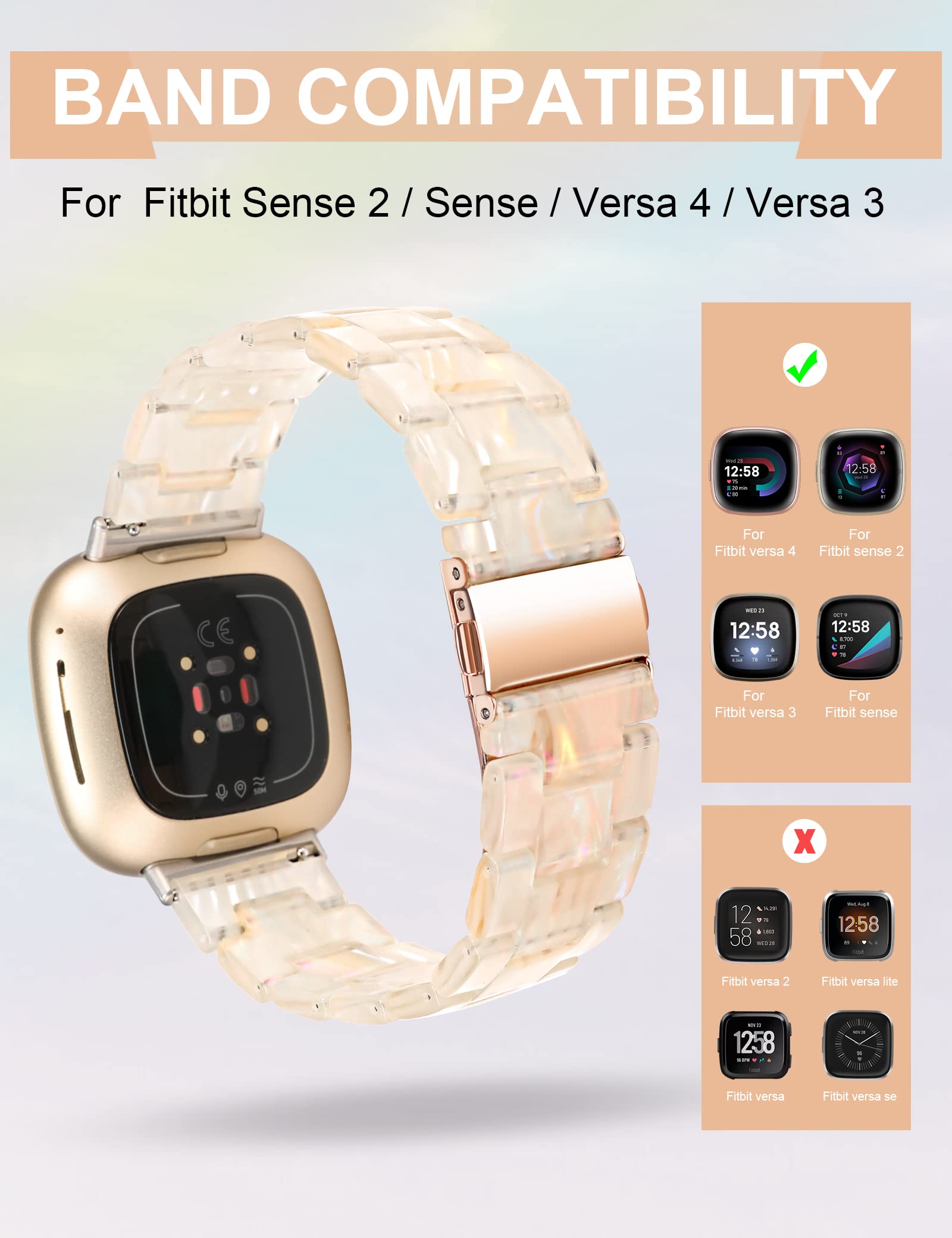 Premium Resin Replacement Band Compatible with Fitbit Sense/Sense 2/Versa 3/Versa 4 - Lightweight Durable Wrist Strap for Women & Men - Fashionable Fitness Accessory for Workouts, Running & Daily Wear