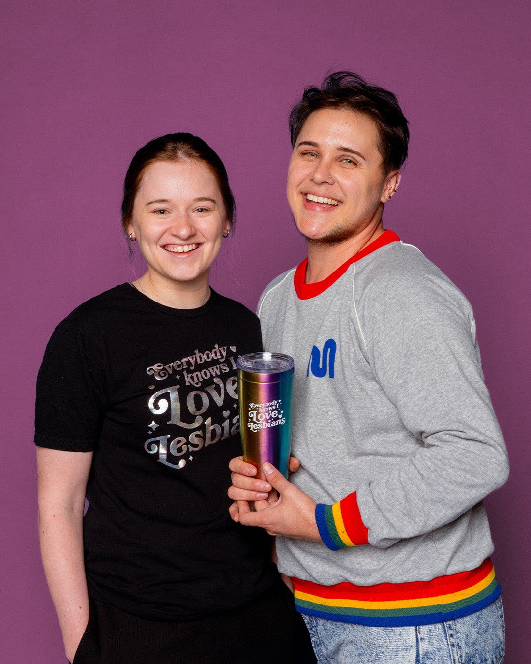 Iridescent Tumbler with 'Everybody Knows I Love Lesbians' Design - 20oz Insulated Cup for Coffee, Tea & Cold Drinks - Perfect for Pride Events, LGBTQ+ Support & Daily Use