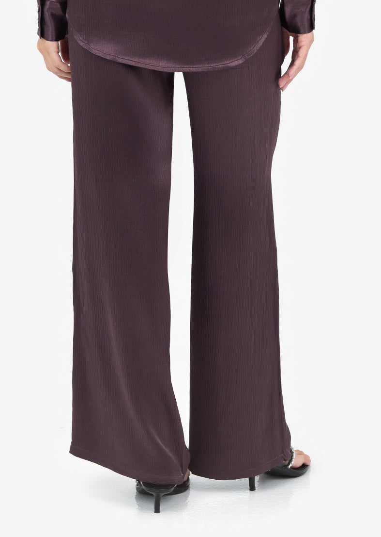 Embody Plisse Trousers for Women - High Waisted Mulberry Wide Leg Pants - Comfortable & Stylish for Office, Travel & Casual Wear