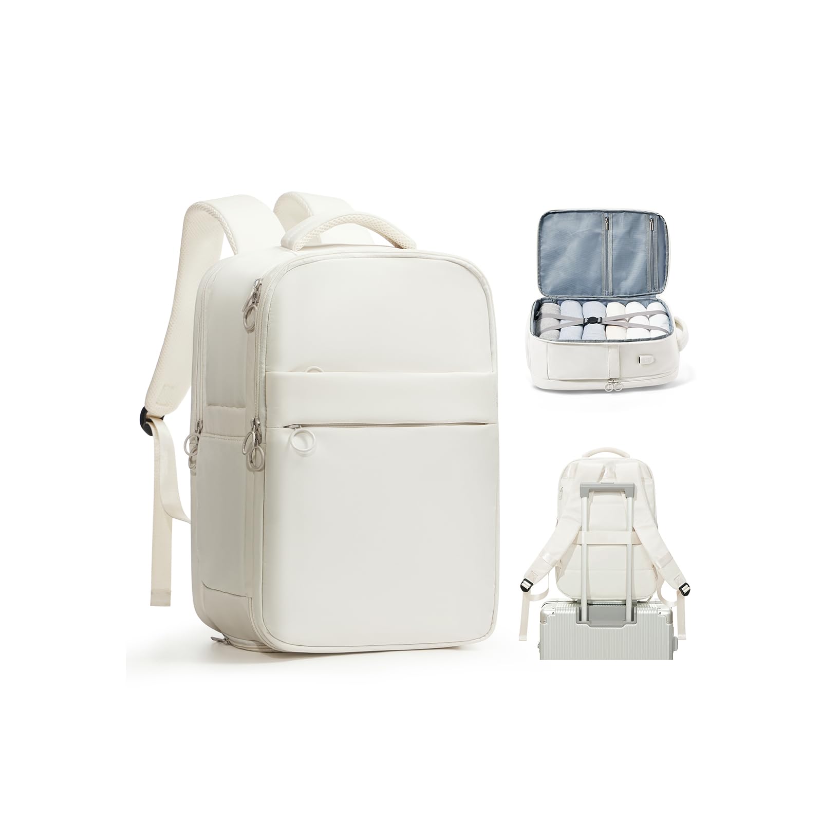 Women's Waterproof Travel Backpack - Airplane Approved Carry-On Personal Item with Shoe Compartment | Lightweight Flight Backpack for Business Trips, Weekend Getaways & International Travel (Beige)