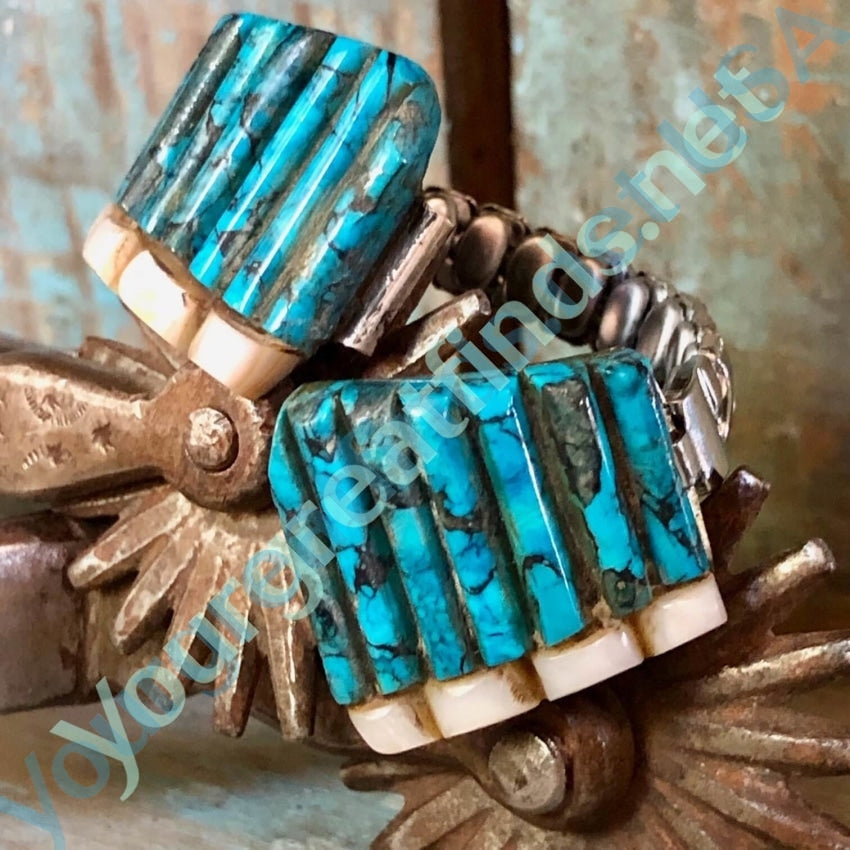 Authentic 925 Sterling Silver Turquoise Alabaster Watch Band - Handcrafted Native American Ponca Tribe Bear Design - Perfect for Casual, Boho & Festival Outfits