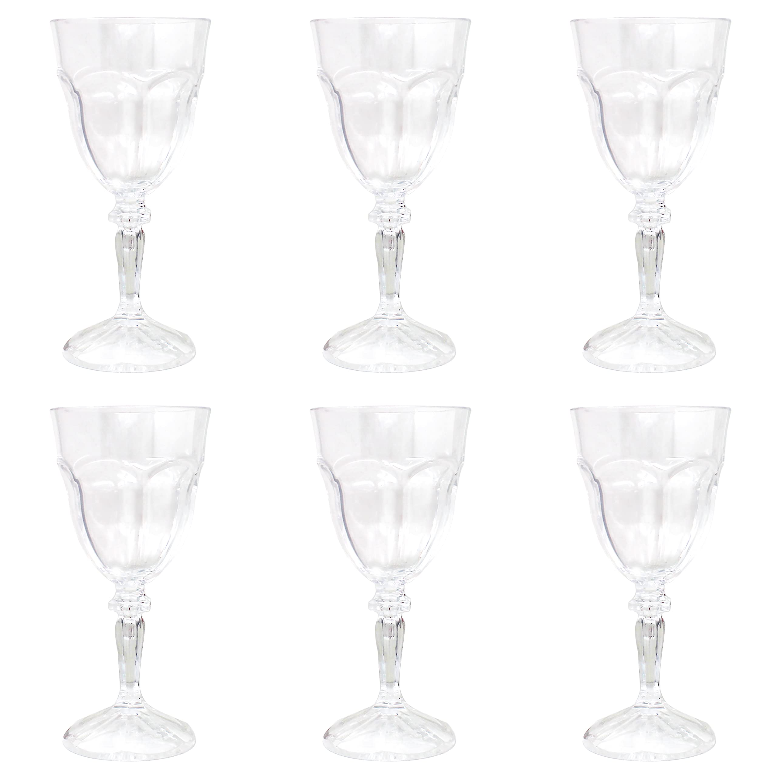Premium Acrylic Wine Glasses Set of 6 - 9oz Shatter-Resistant Crystal Clear Goblets for Red & White Wine - Elegant Stemware for Parties, Weddings, and Home Entertaining