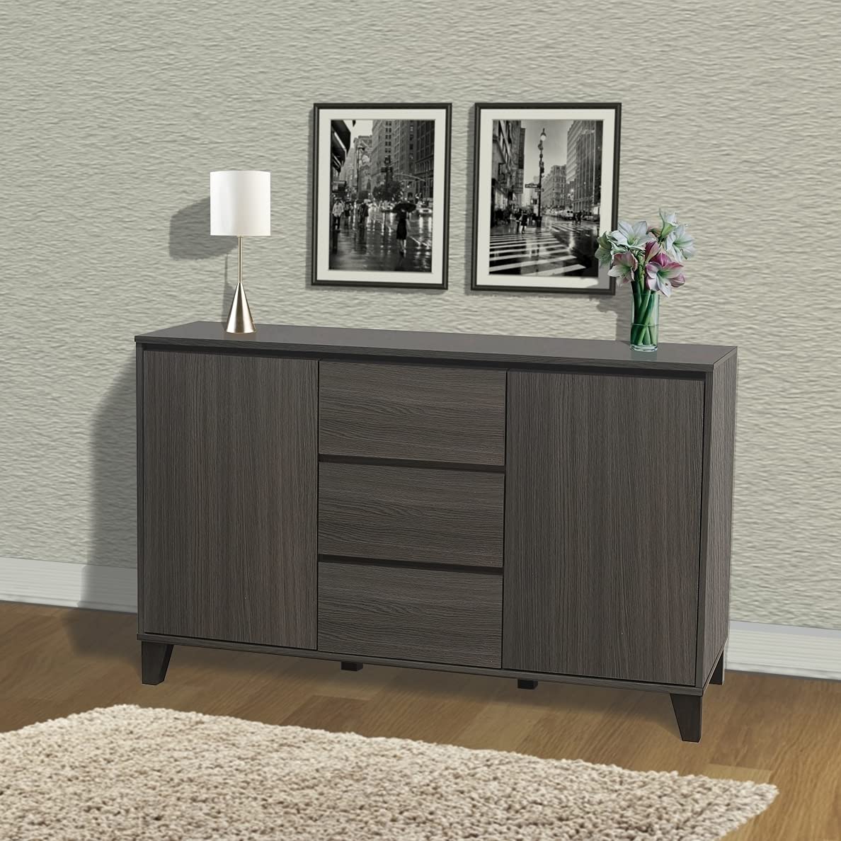 Modern Laminated Wood Console Table - Oak & Gray Finish Entryway Sofa Table for Living Room, Hallway & Bedroom Decor | Rustic Farmhouse Style Furniture for Home & Office