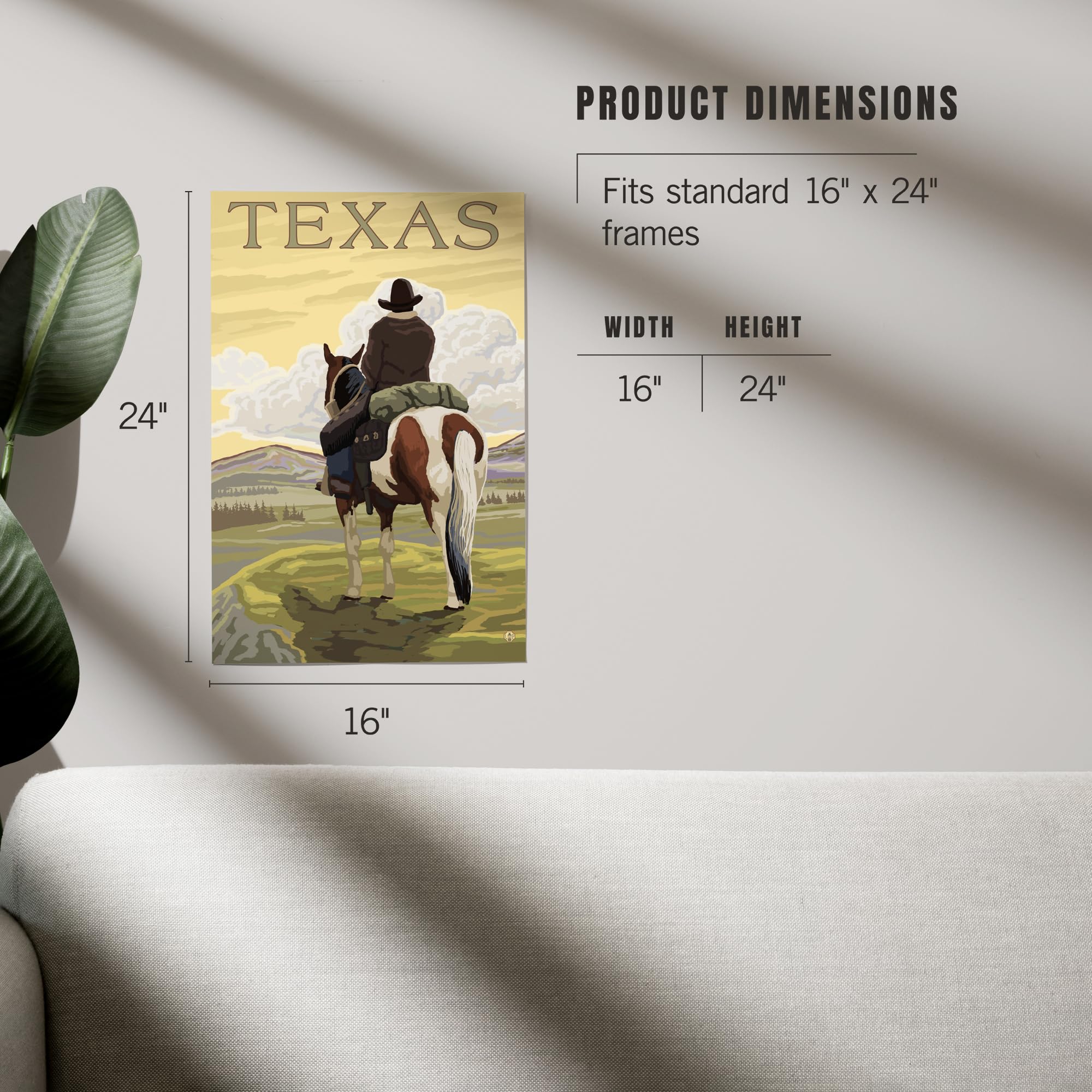 Lantern Press 16x24 Inch Giclee Art Print - Texas Cowboy on Ridge Western Wall Decor - Perfect for Living Room, Bedroom or Office