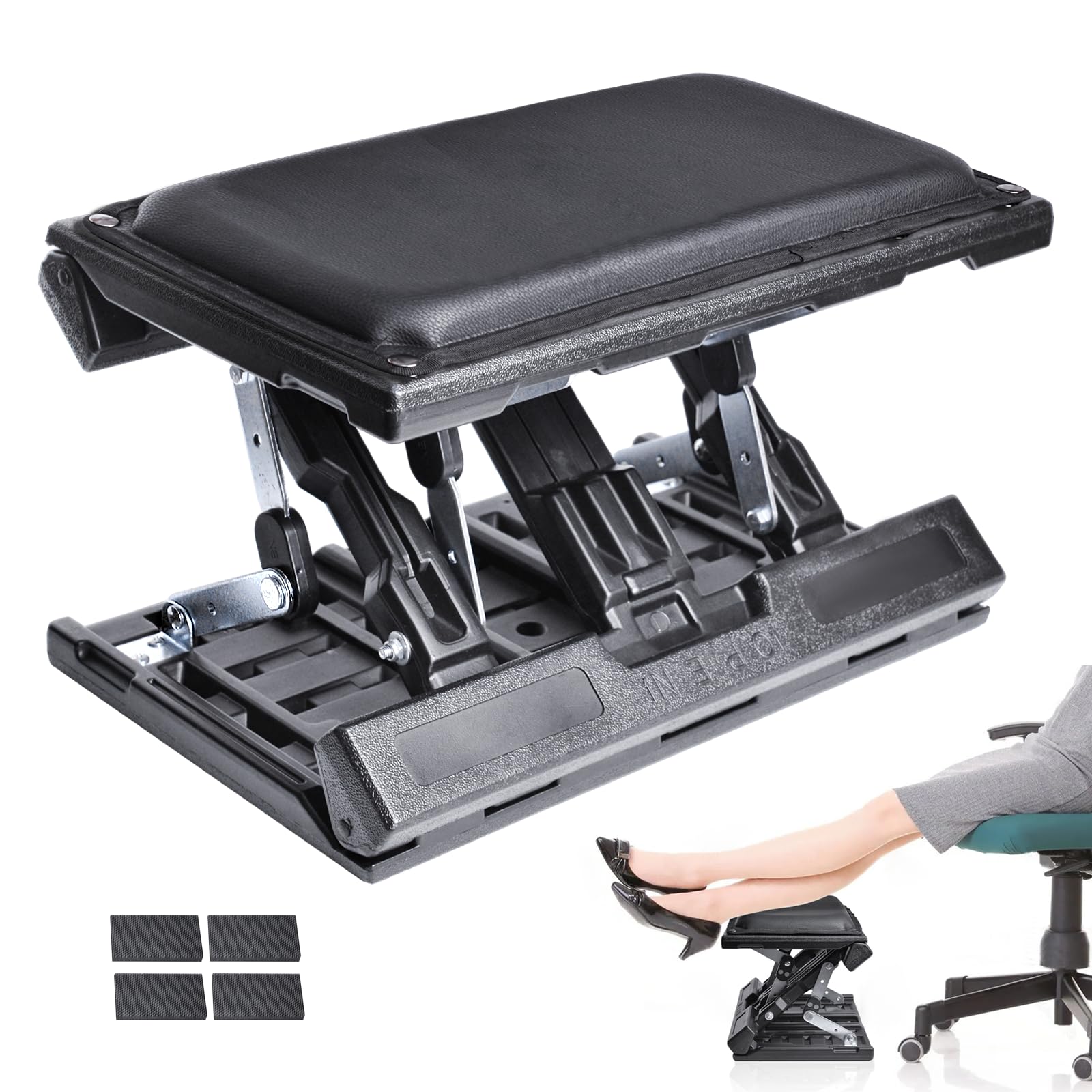 Ergonomic Adjustable Foot Rest for Under Desk - Foldable Office Footrest with Massage Beads, Height & Angle Adjustable for Computer Work, Gaming & Home Use - Comfortable Desk Foot Stool for All Seasons (Perfect for Long Work Hours & Relaxation)