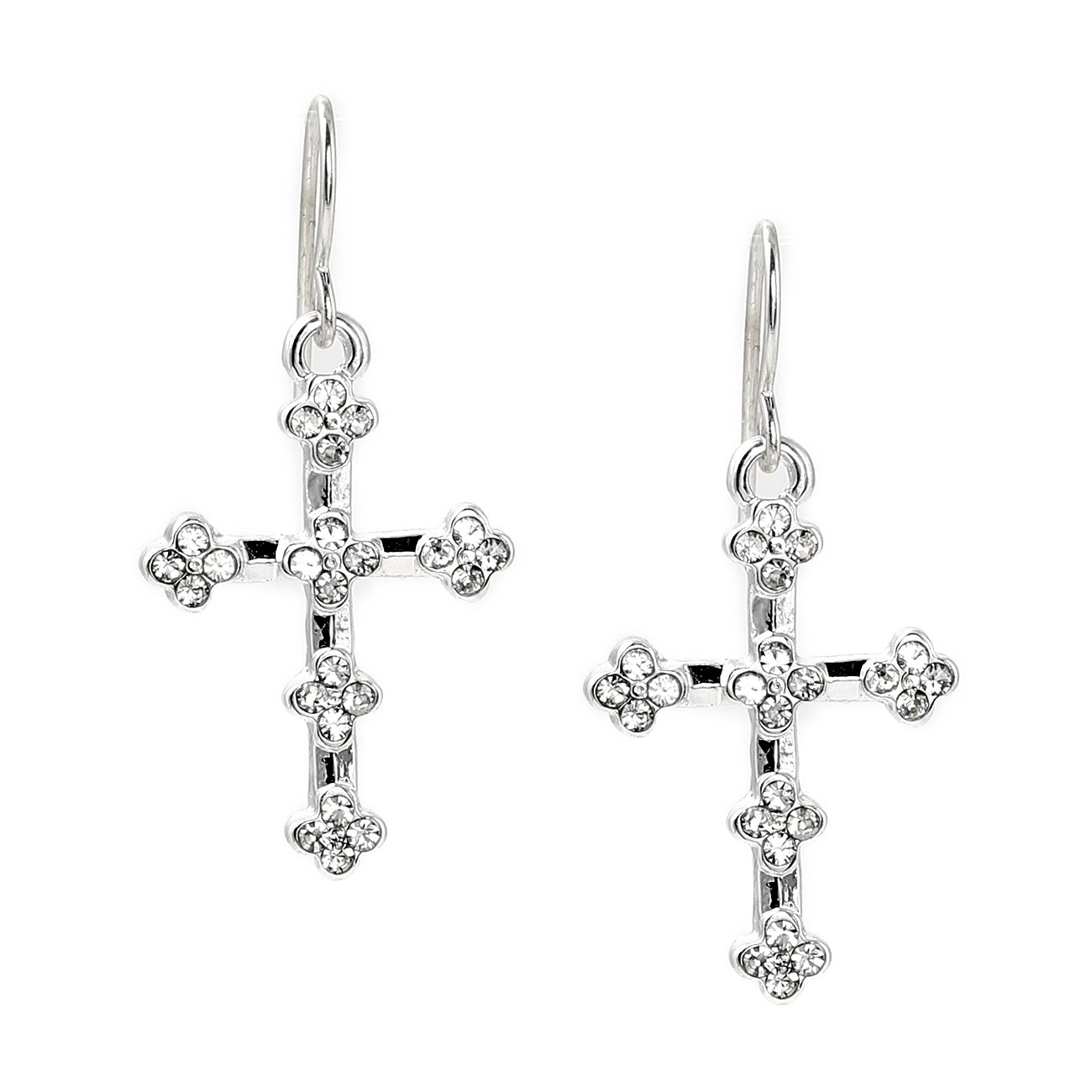 Sterling Silver Crystal Cross Earrings for Women - Elegant Religious Jewelry Gift for Church, Wedding & Everyday Wear