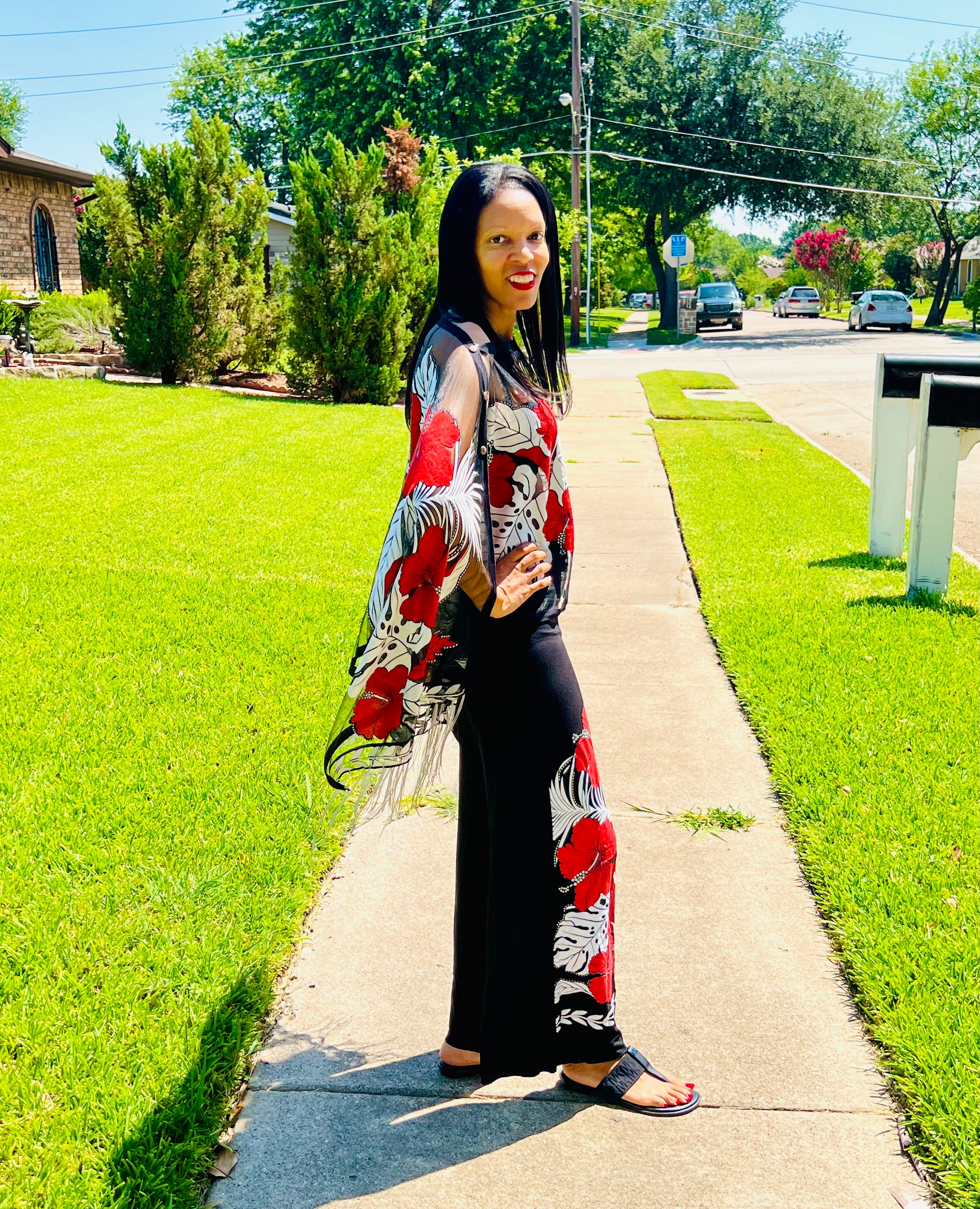 Floral Print Hibiscus Palazzo Pants Set for Women - Summer Boho Beach Outfit, Lounge Wear & Vacation Style