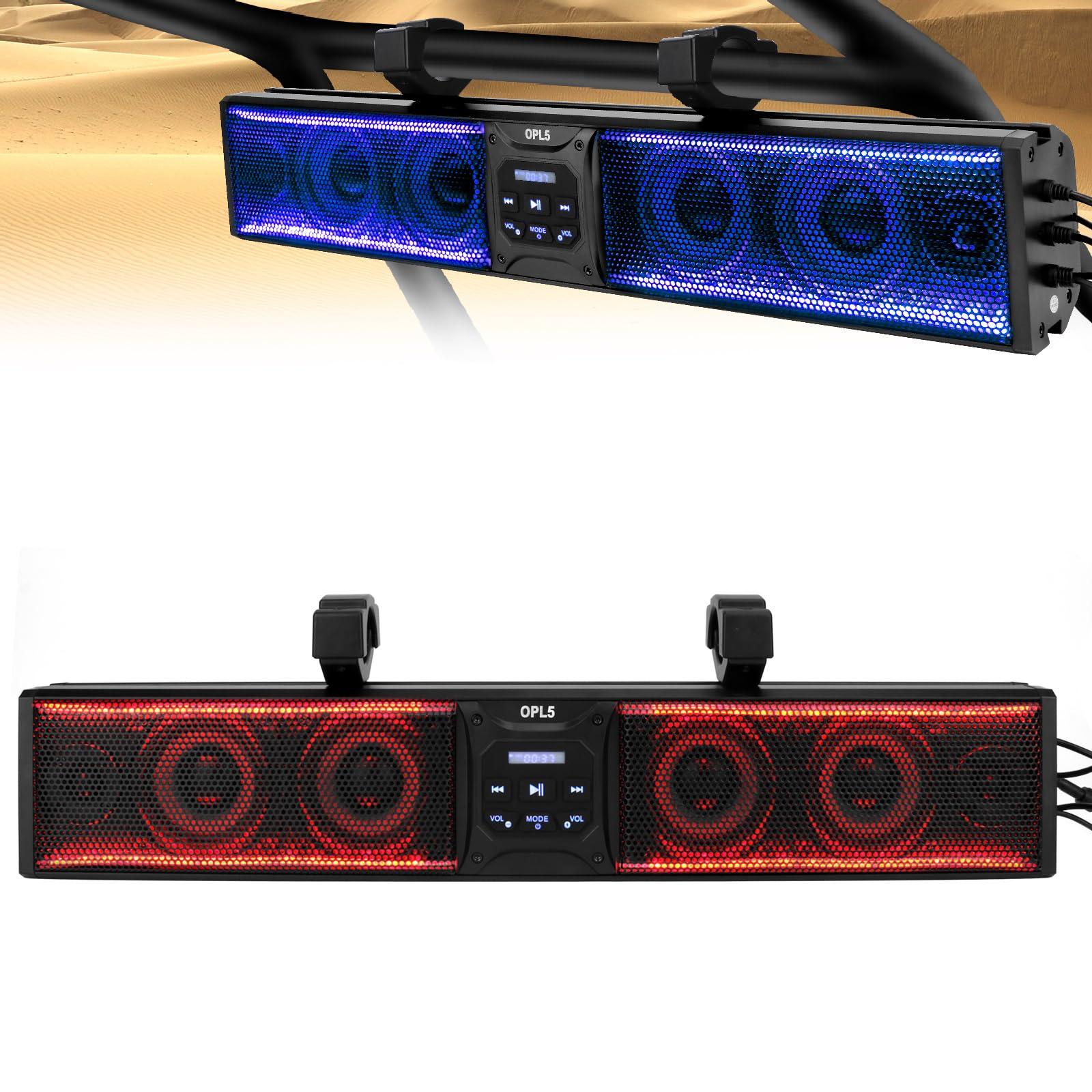 OPL5 26-Inch UTV Sound Bar with 6 Speakers, RGB Multicolor LED Lights & Backlight Strip - Waterproof Bluetooth ATV Audio System for Golf Carts (Fits 1.75