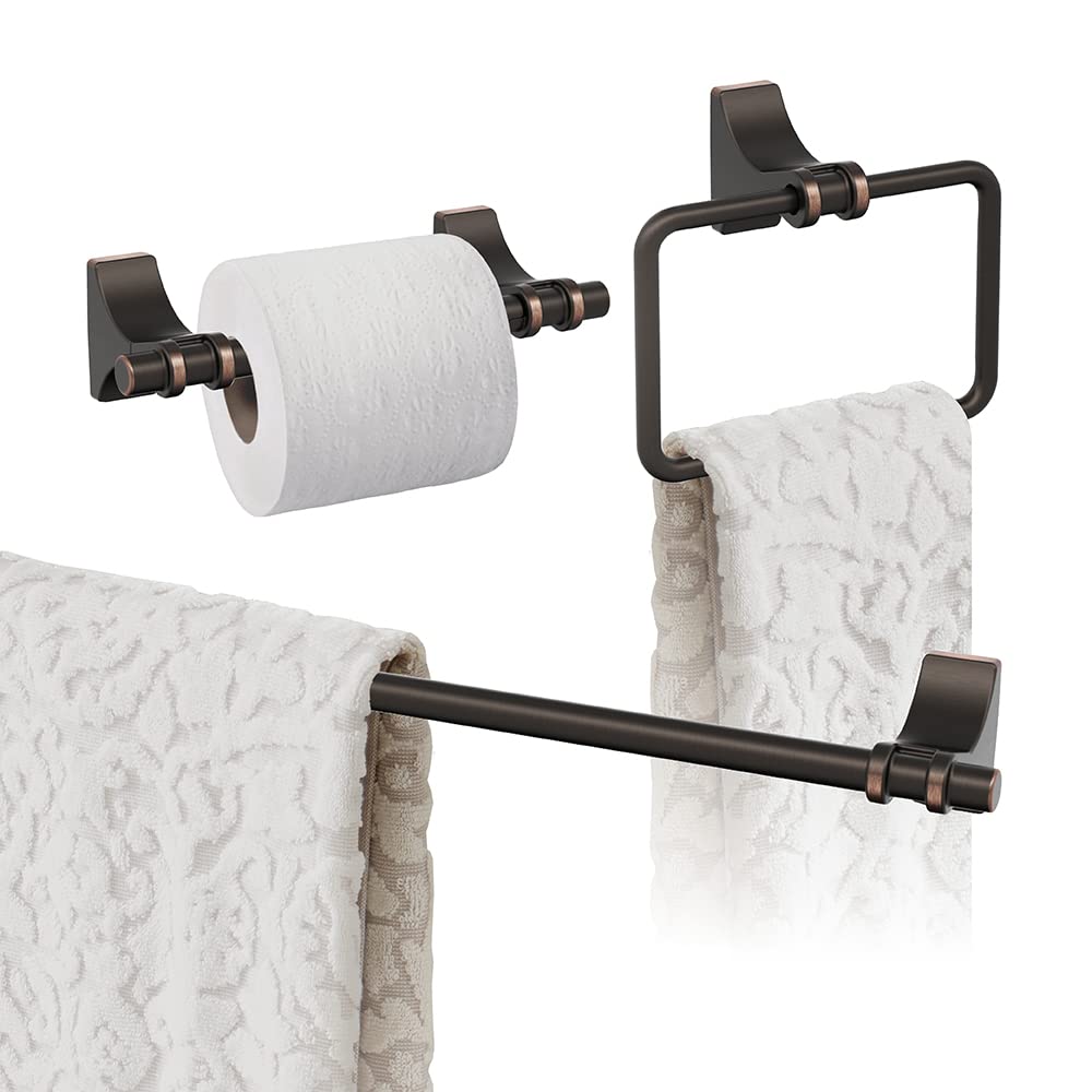 Amerock Davenport 24 Inch Oil Rubbed Bronze Towel Bar Set - 3 Piece Bathroom Accessories for Modern & Traditional Bathrooms, Spa & Guest Room Decor