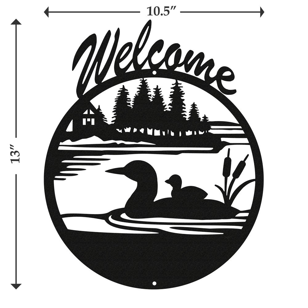 SWEN Products Loon Metal Welcome Sign - Rustic Outdoor Wall Decor for Farmhouse, Porch & Garden Entryway