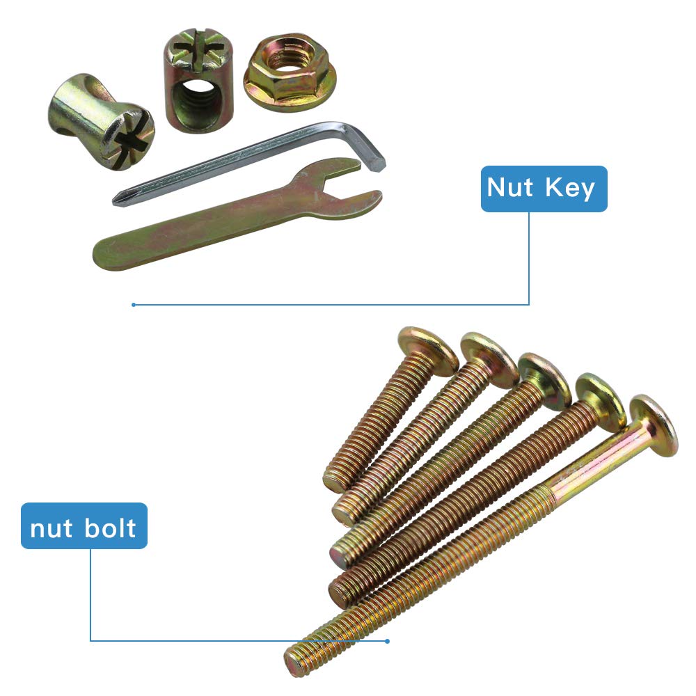 62PCS M6 Furniture Bolts and Nuts Kit - Crib Screws Hardware Replacement Set for Baby Cribs, Bunk Beds, and DIY Furniture Projects | Durable Fasteners for Home Assembly and Repair