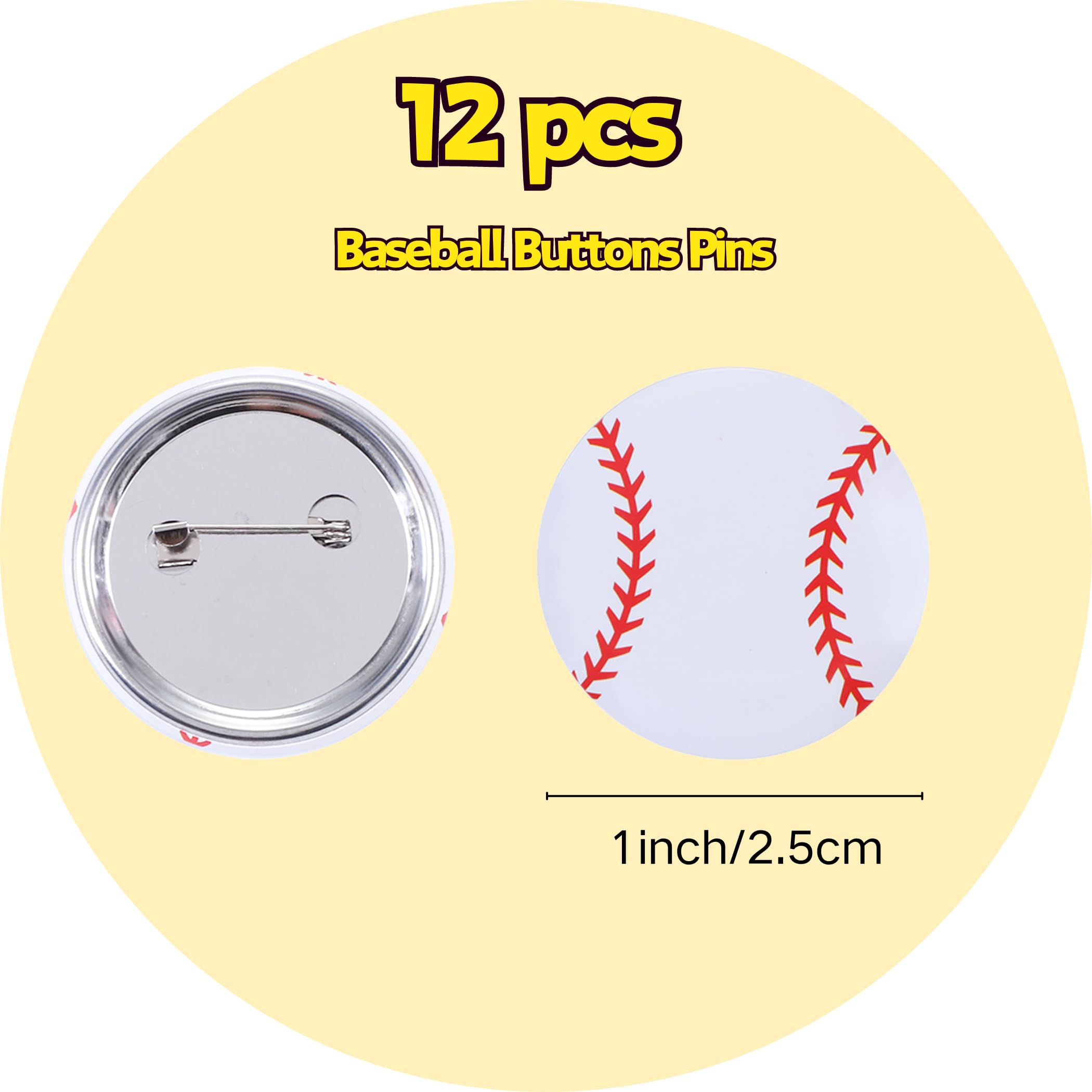 12 Pcs 1 Inch Round Baseball Button Pins - Customizable Hat & Bag Accessories for Players & Fans - Perfect for Team Gifts, Game Days & Fan Collections