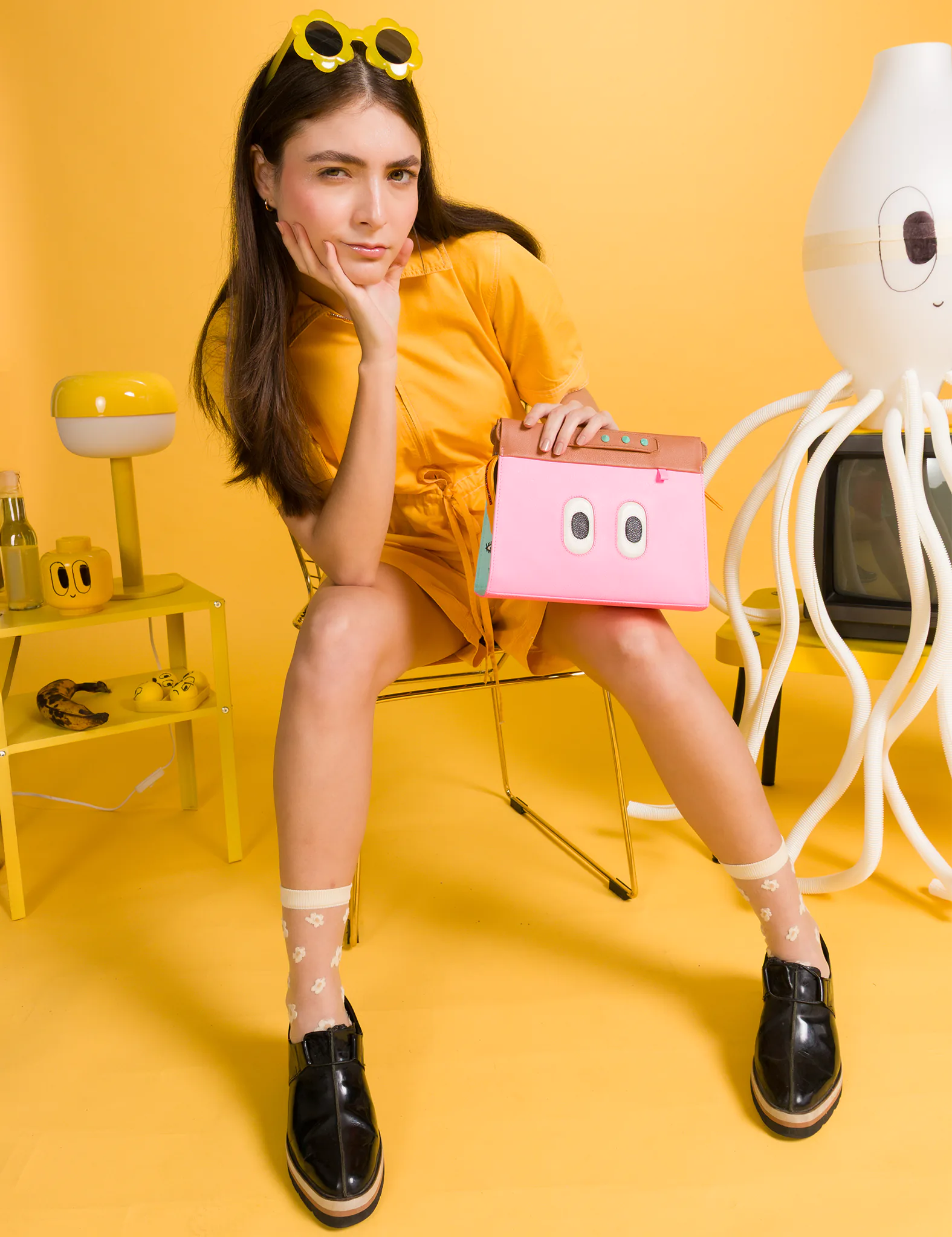 Vali Crossbody Small Leather Bag in Caramel & Taffy Pink with All Over Eyes Embroidery - Perfect for Women's Daily Use, Travel & Fashion Accessories