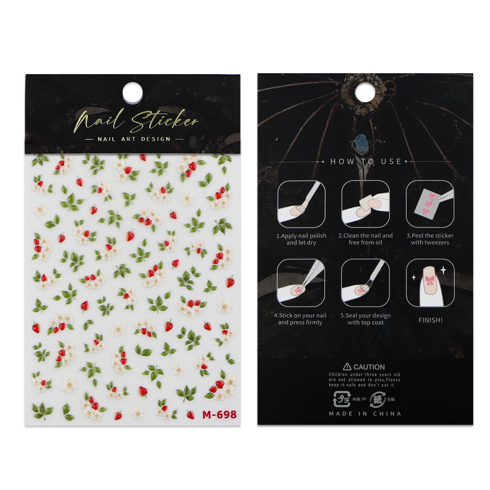 3D Embossed Flower Strawberry Nail Art Stickers - Self-Adhesive 5D Nail Decals for DIY Manicure - Nail Art Design Supplies & Decoration Accessories (1 Sheet) - Perfect for Home Salon, Parties & Special Occasions
