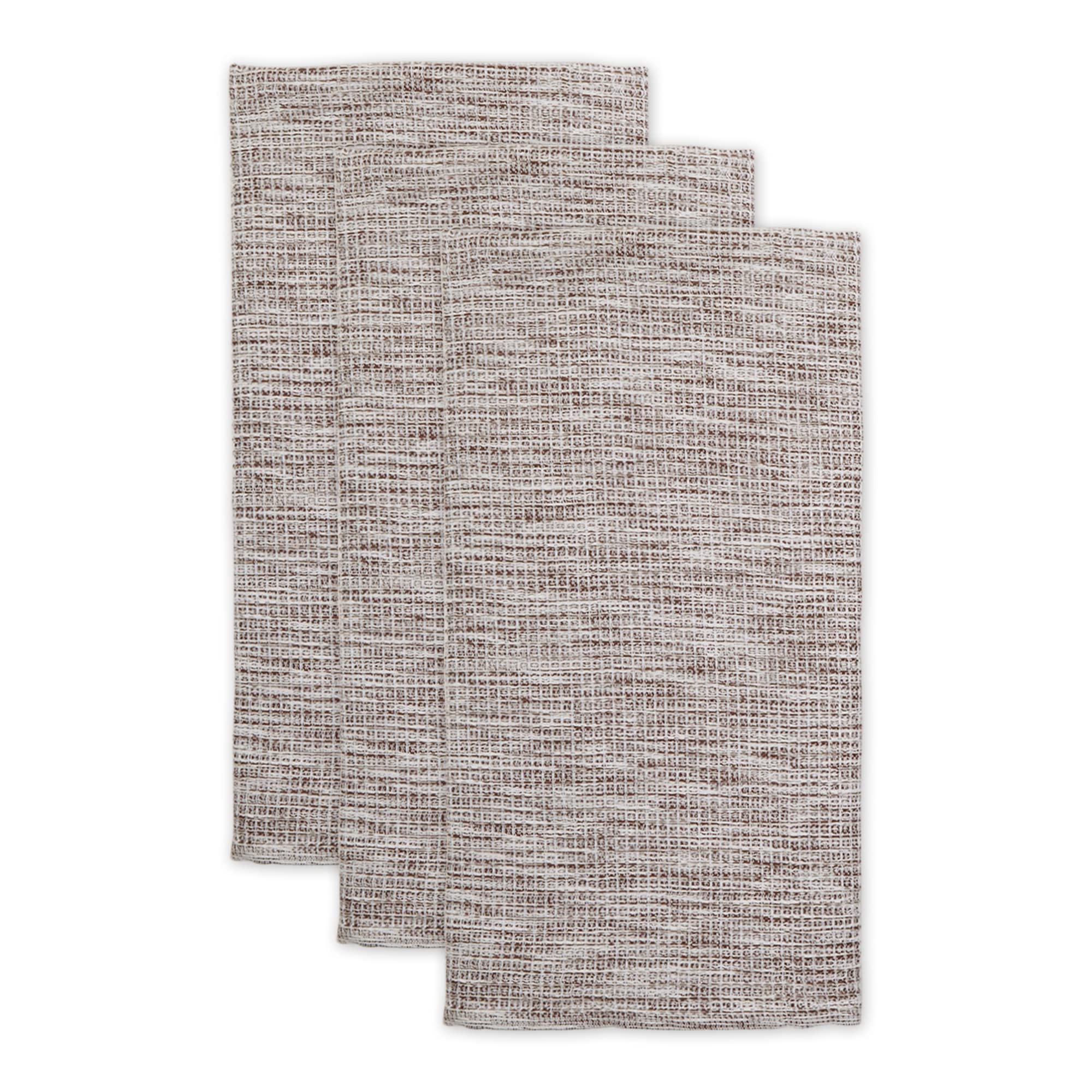 Eco-Friendly Recycled Cotton Waffle Weave Dish Towel Set - 3-Piece Absorbent Kitchen Towels (20x30 Inches, Leather Brown) for Drying Dishes, Cleaning Countertops & Stylish Farmhouse Decor