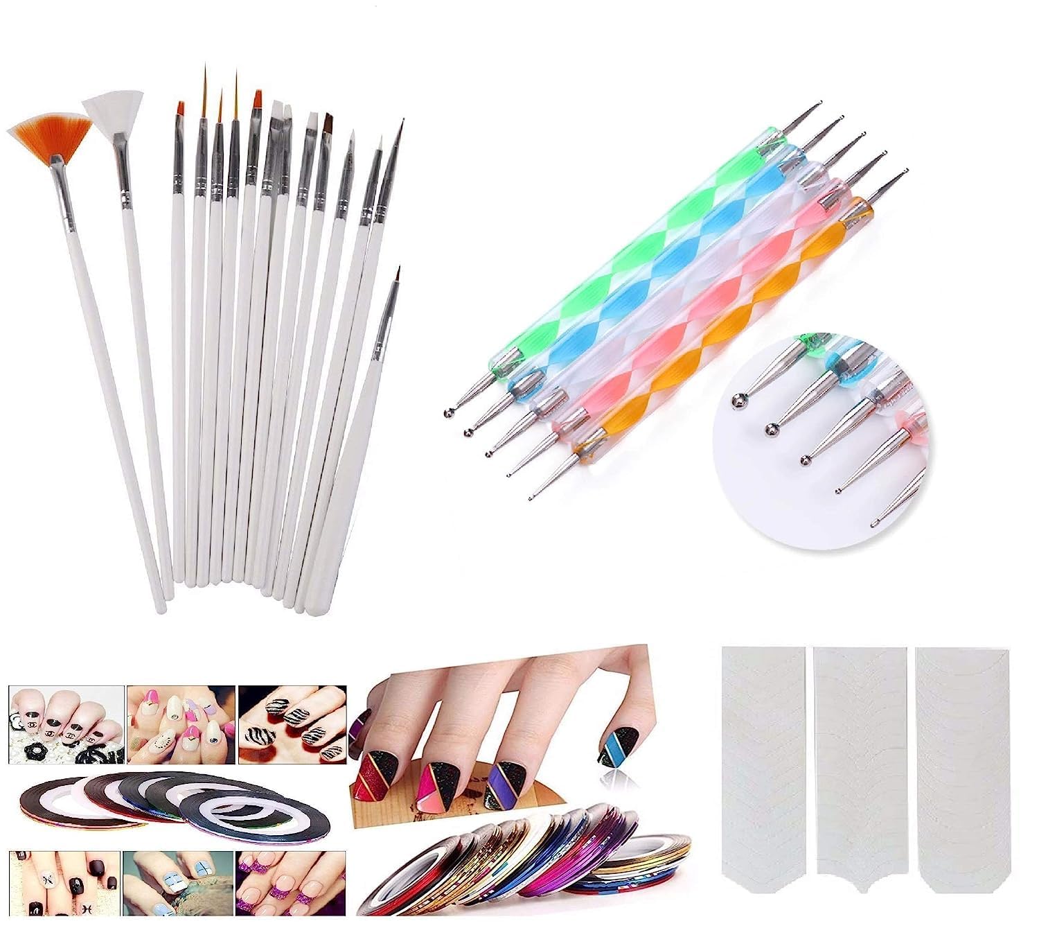Premium Nail Art Kit - 31 Piece Set with Nail Brushes, Dotting Pens, Striping Tapes & French Manicure Guides | Professional Manicure Tools for Salon & Home Use | DIY Nail Design Essentials for Beginners & Experts