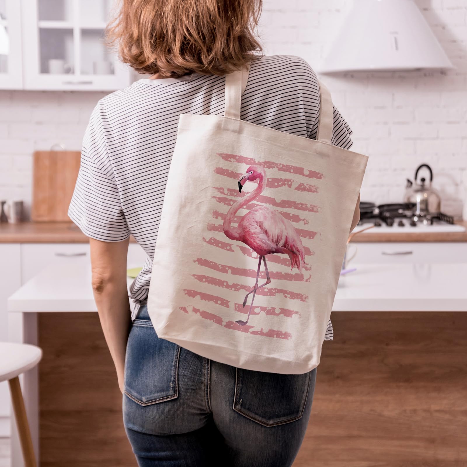 2 Pack Flamingo Canvas Tote Bags & Zipper Makeup Pouches - Cute Animal Lovers Gift Set for Women, Friends, Sisters - Perfect for Beach, Shopping & Birthday Gifts (Pink Flamingo Design)