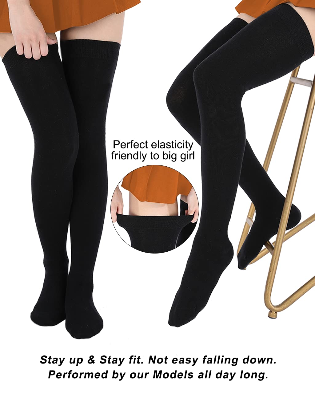 EZFS PLUS Women's Thigh High Socks - Extra Long Over The Knee Cotton Stockings, Thick & Warm Boot Socks for Girls - Perfect for Winter, Cosplay, and Fashion Outfits