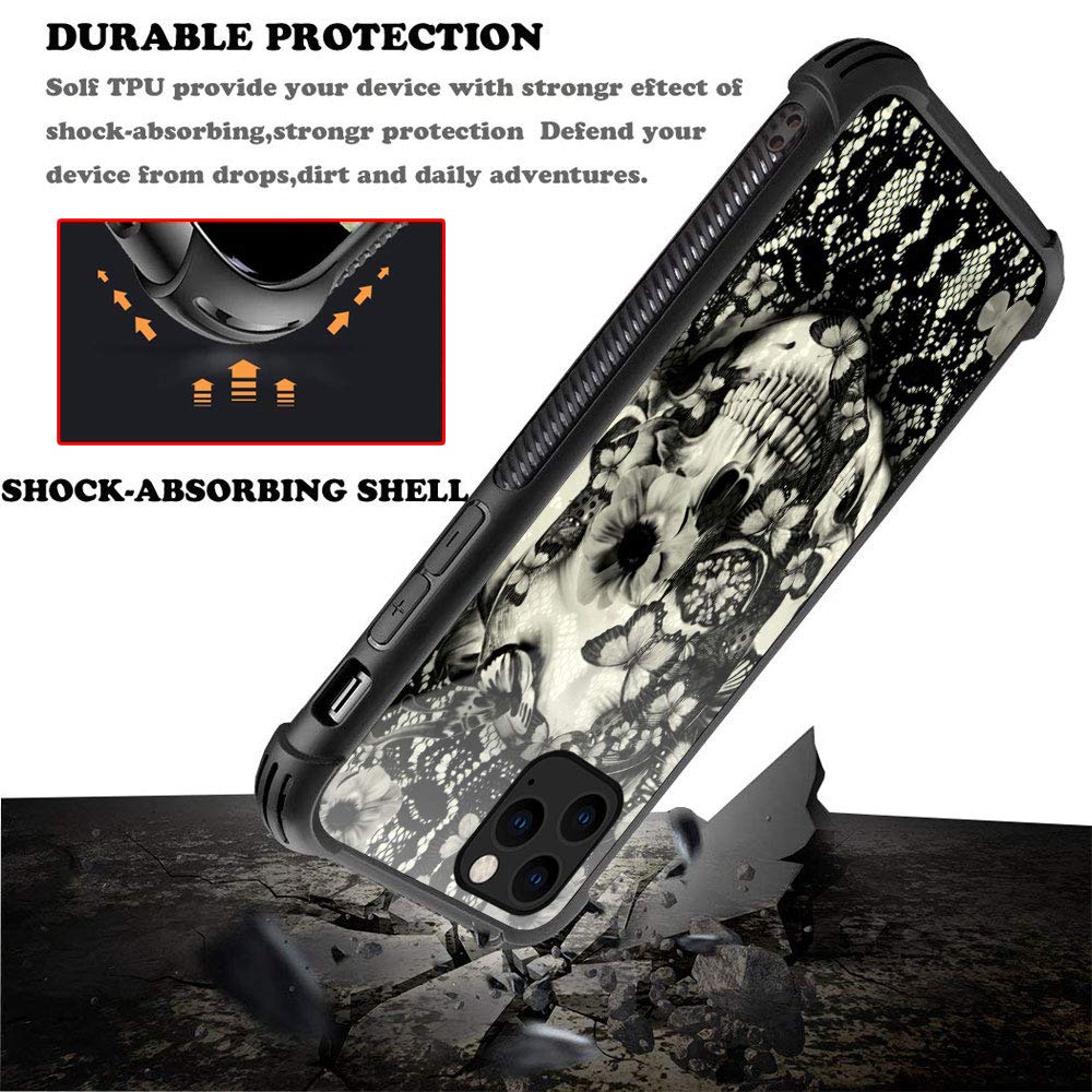 Victorian Gothic Lace Skull iPhone 12 Pro Max Case - Shockproof TPU Silicone Bumper & Tempered Glass Back Cover - Perfect for Gothic Fashion Lovers & Halloween Costume Accessories