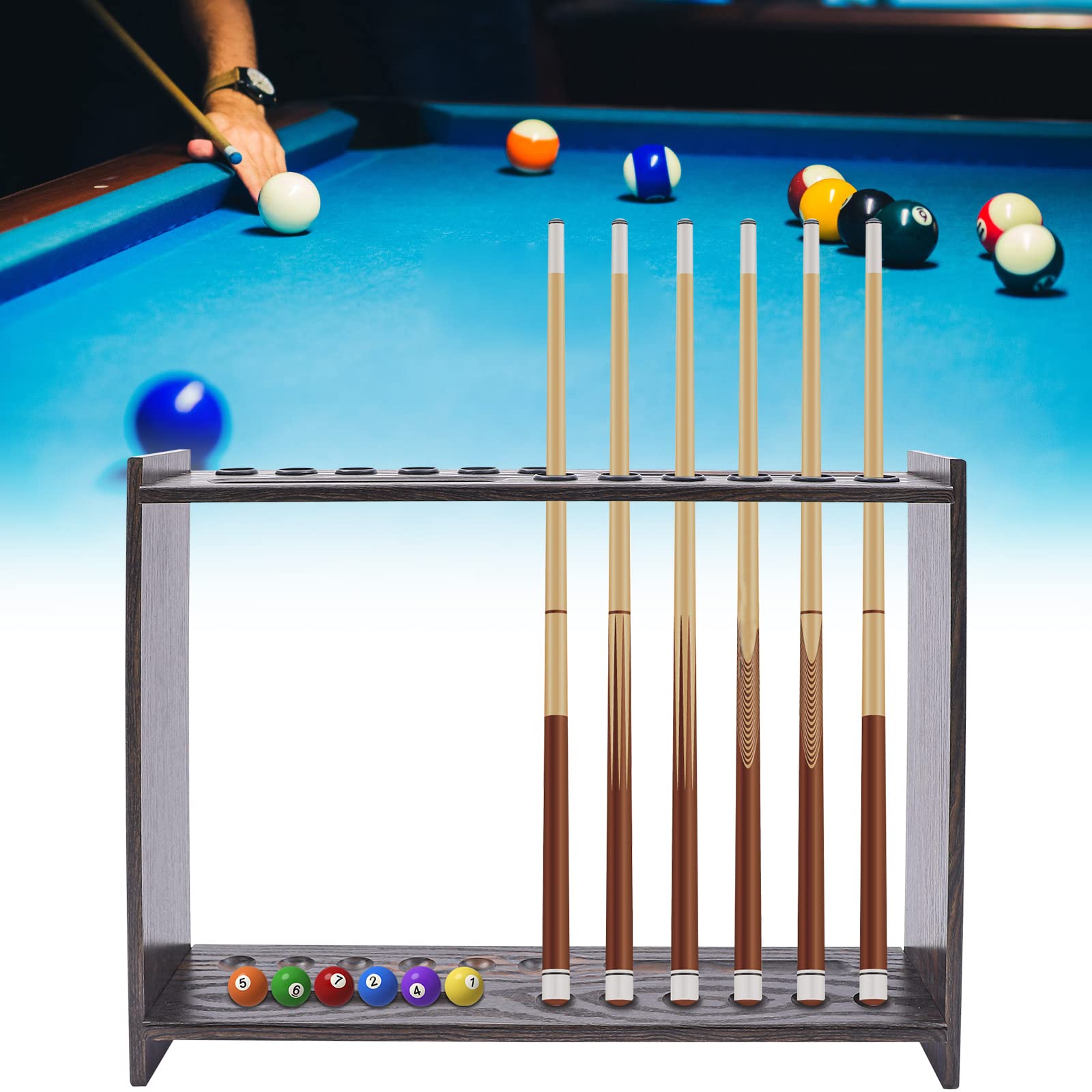 Premium 12-Slot Floor Standing Pool Cue Rack with Triangle Ball Holder - 28.7x6.7x22 Inch Billiard Accessory for Game Rooms, Bars & Home Entertainment (Ideal for Organizing Cues & Balls)