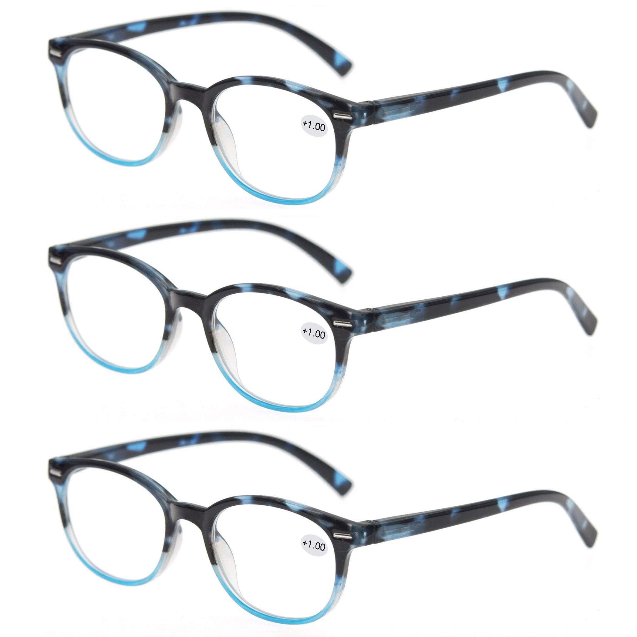 MODFANS Stylish Round Reading Glasses 3-Pack with Spring Hinge - +3.50 Magnification for Men & Women - Perfect for Reading Books, Using Smartphones, and Computer Work