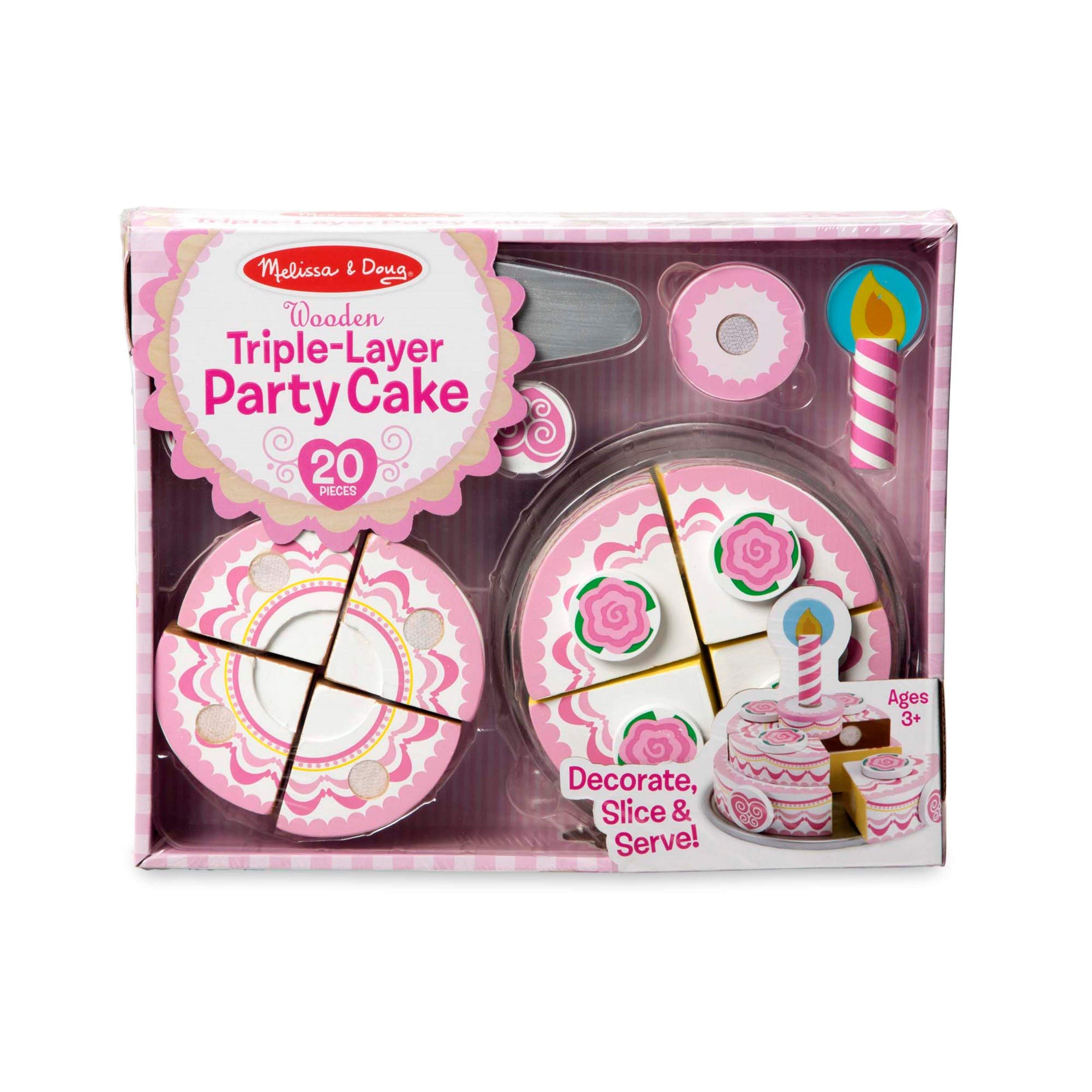 Melissa & Doug Triple-Layer Wooden Birthday Cake Play Food Set - Pretend Play Toy for Kids Ages 3+, Perfect for Birthday Parties & Preschool Learning Activities