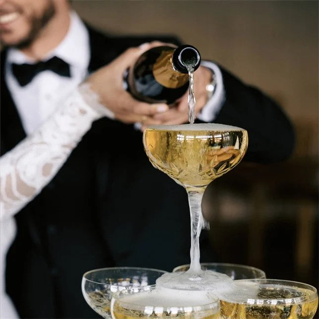 Premium Lismore Essence Champagne Coupe Glasses Set of 2 - Elegant Crystal Flutes for Wedding Toasts, Anniversary Celebrations & Romantic Dinners