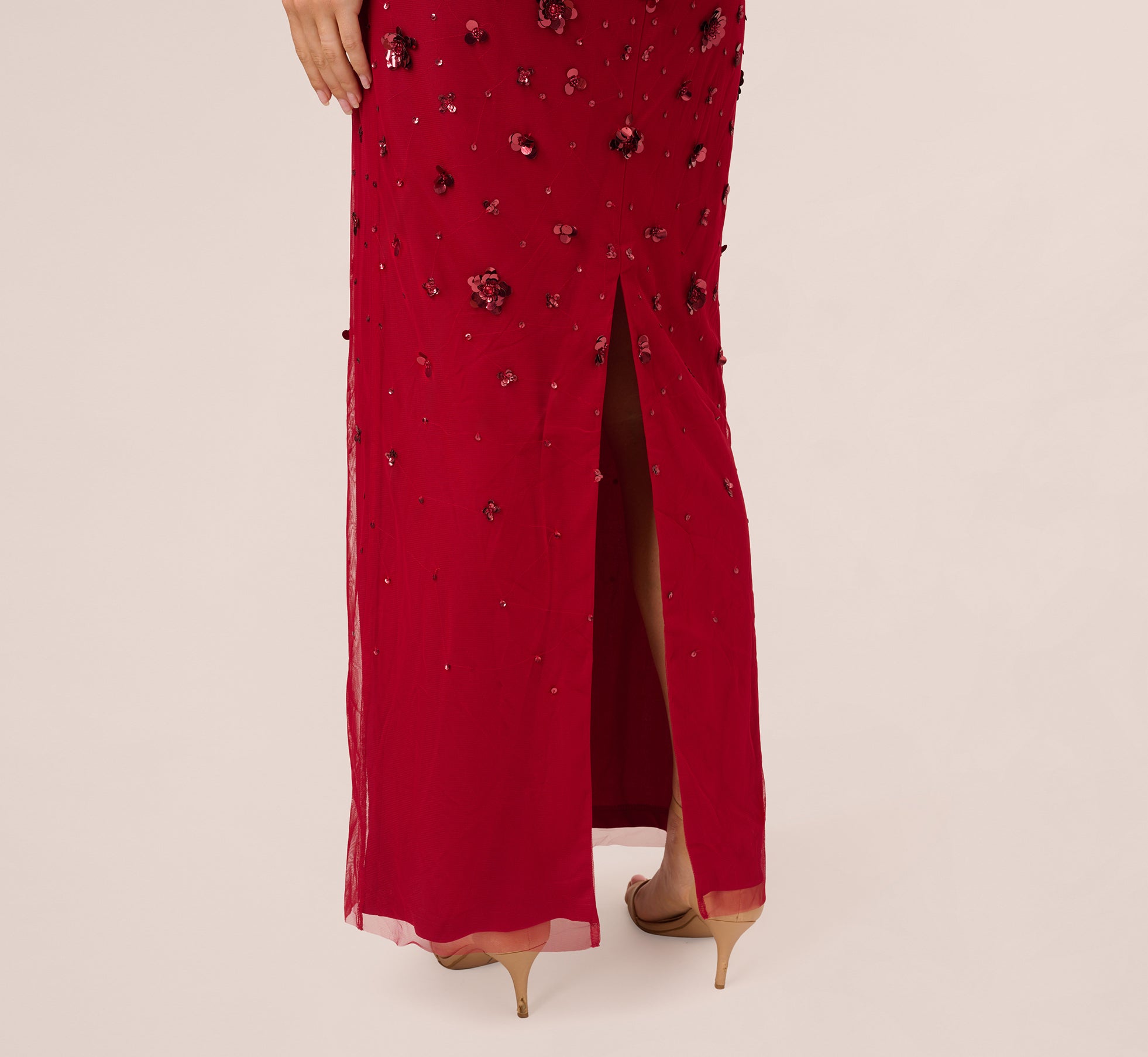 Elegant Off Shoulder Floral Embellished Cranberry Dress for Women - Perfect for Summer Weddings, Date Nights & Beach Vacations