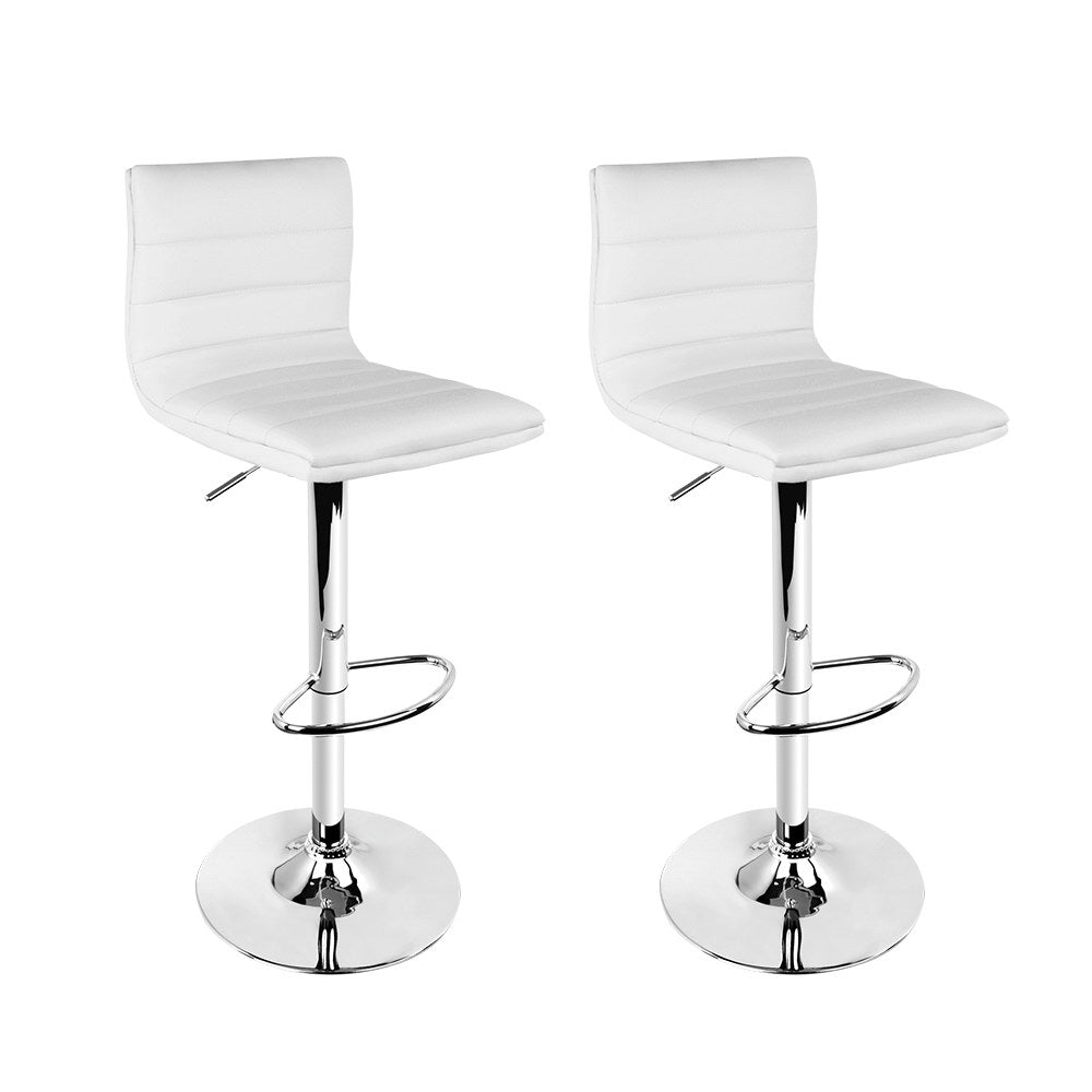 2 Pack Adjustable Height Leather Bar Stools with Padded Seats and Gas Lift Mechanism - White - Perfect for Kitchen Islands, Home Bars, and Dining Areas