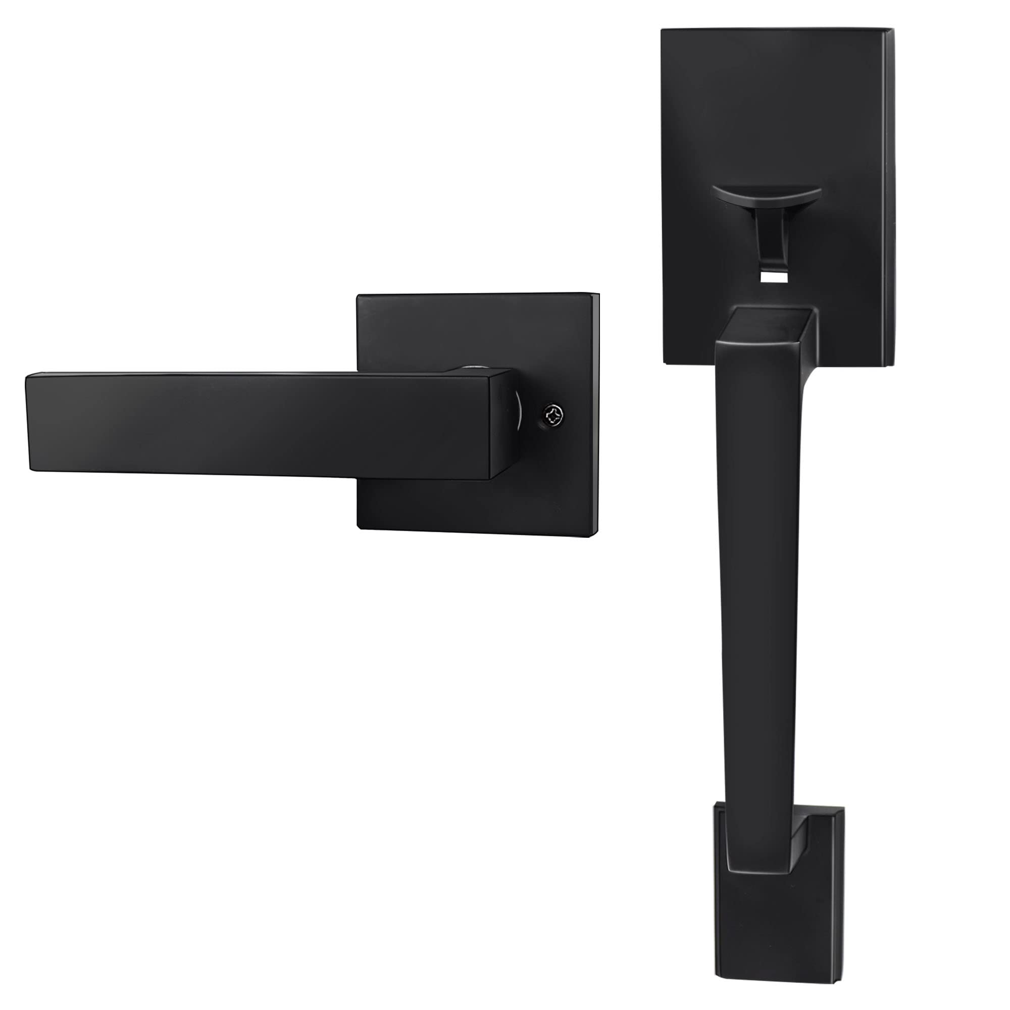 Azdele Matte Black Front Door Handle Set with Reversible Lever - Heavy Duty Exterior Door Knob for Right or Left Handed Entry Doors, Front Door Hardware in Modern Matte Black Finish - Perfect for Home, Office & Commercial Buildings