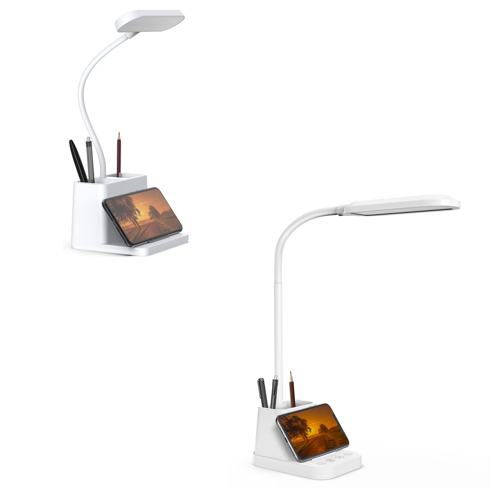 LED Desk Lamp with Pen Holder & USB Charging Port - Adjustable Brightness Eye-Protecting Study Light for Office, Home, Dorm Room - Perfect for Reading, Working, and Late-Night Studying