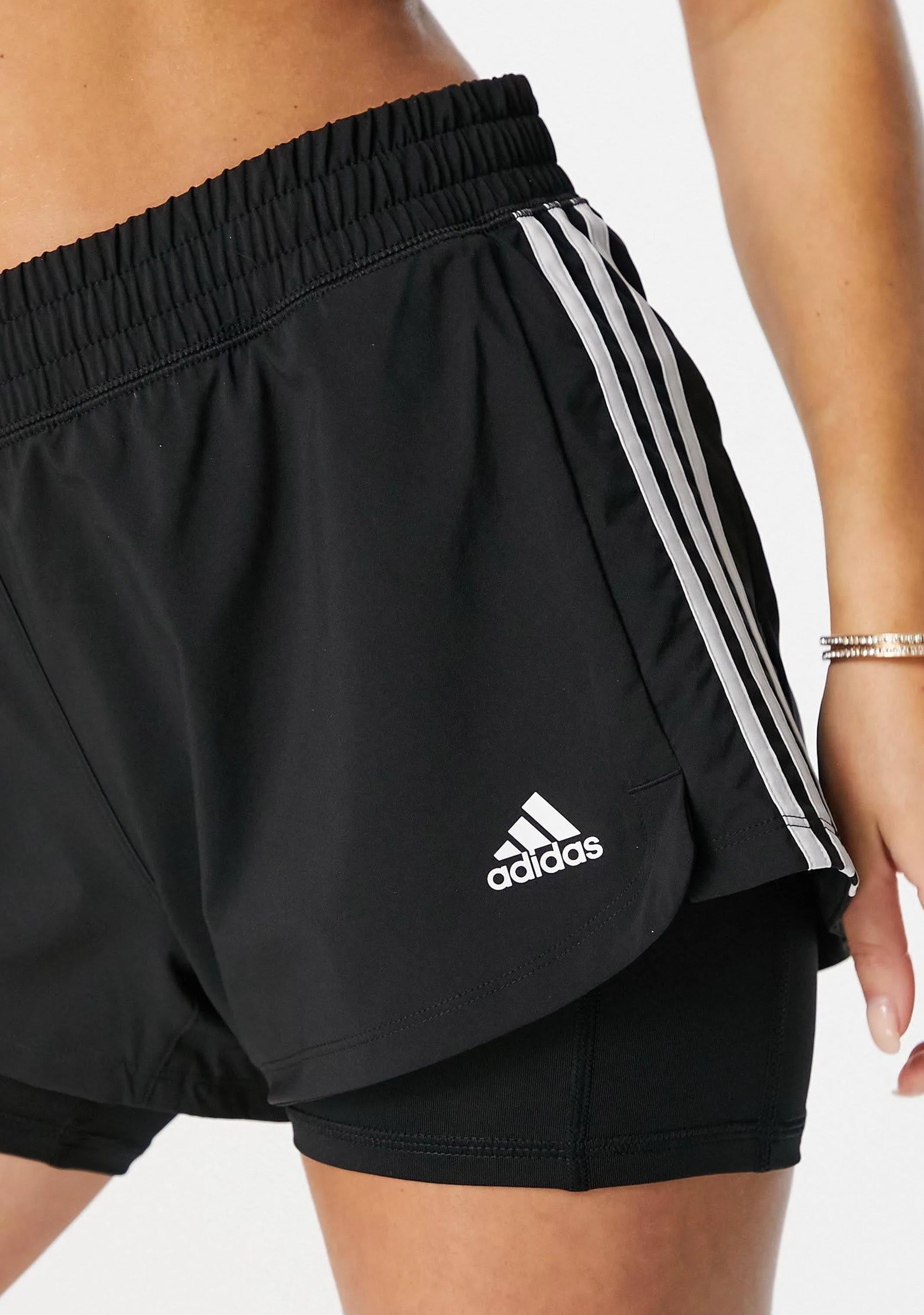Adidas Women's 3-Stripe Pacer Two-in-One Running Shorts - Quick-Dry Athletic Shorts for Workout & Gym Training