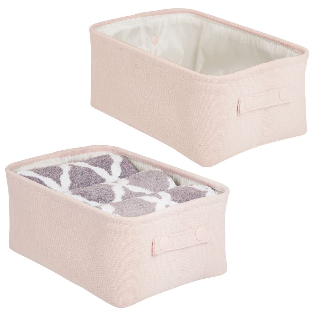 mDesign Soft Cotton Fabric Closet Storage Organizer Bin Basket with Lined Interior & Handles - 2 Pack Light Pink/Blush - Perfect for Bathroom Vanity, Cabinet, Shelf, Countertop Organization - Ideal for Home, Office & Nursery Storage Solutions