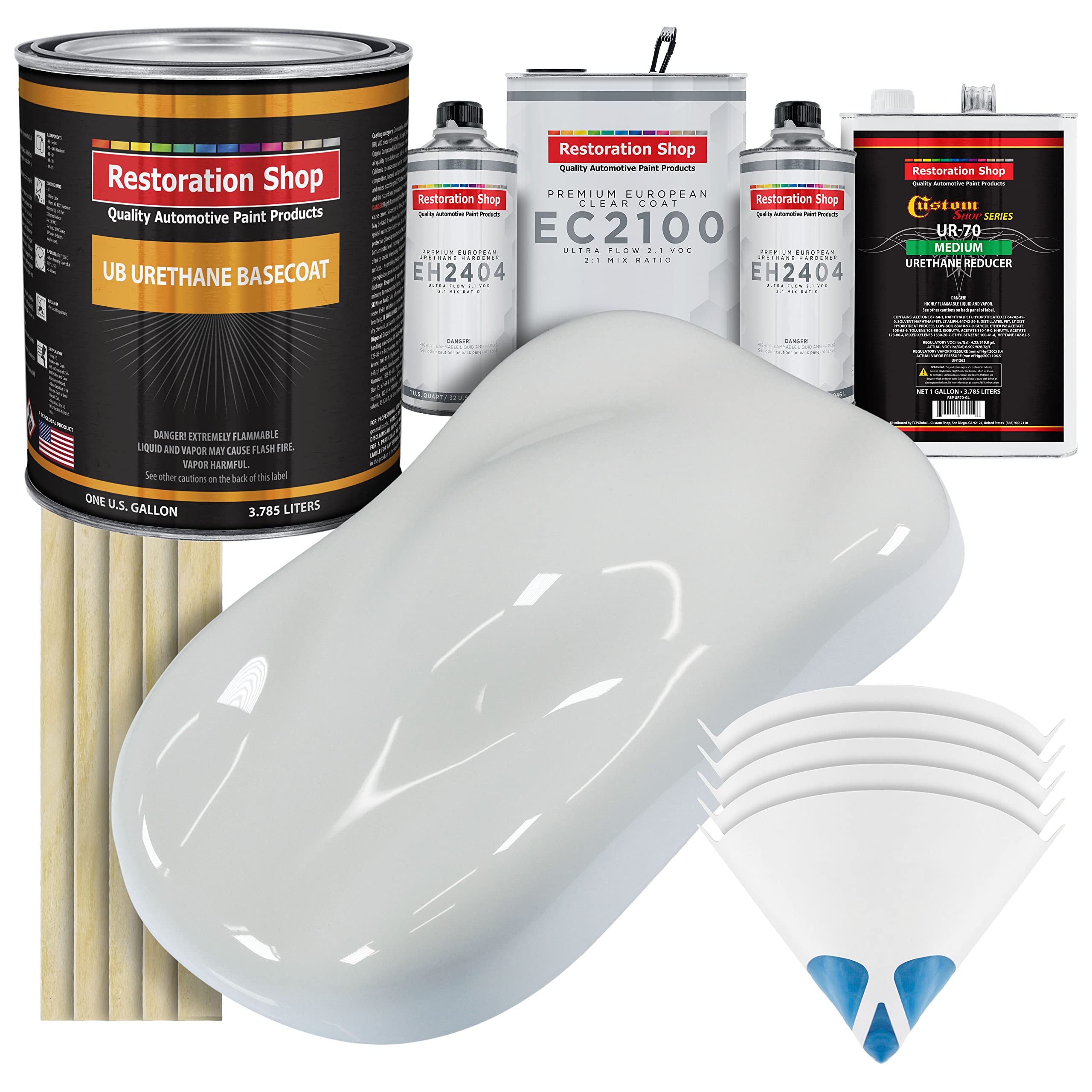 Restoration Shop Championship White Urethane Basecoat with European Clearcoat Auto Paint Kit - 1 Gallon Complete Automotive Refinish Coating for Car Restoration & Professional Auto Body Repair