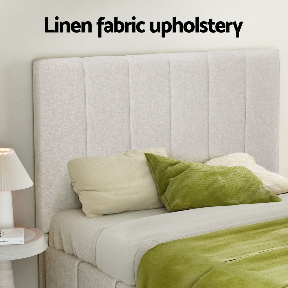 Aldinga Queen Bed Frame - Beige Upholstered Platform Bed with Wooden Legs | Modern Bedroom Furniture for Master Bedroom, Guest Room, or Apartment