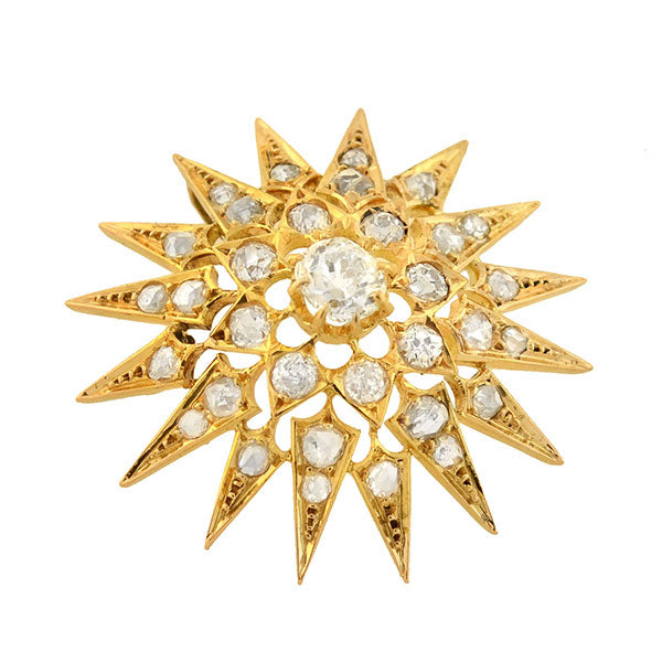Victorian 18K Gold Diamond Starburst Pendant Necklace - 1.25 Carat Total Weight (CTW) - Elegant Jewelry Gift for Women, Perfect for Anniversaries, Weddings & Special Occasions