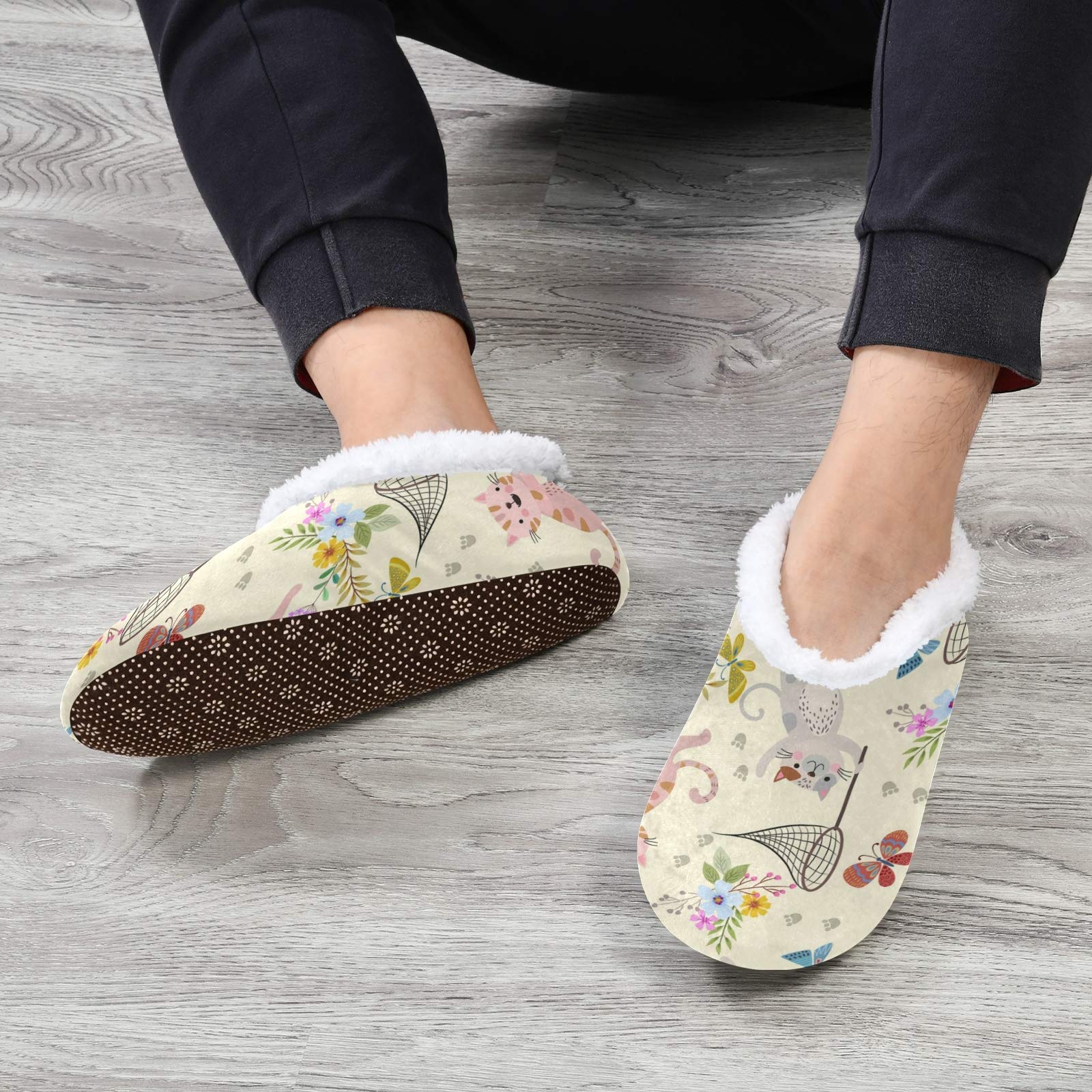 Women's Cartoon Cat & Butterfly Coral Fleece House Slippers - Cozy Indoor Shoes for Men & Women (US 5-6) - Perfect for Home, Lounge & Winter Comfort