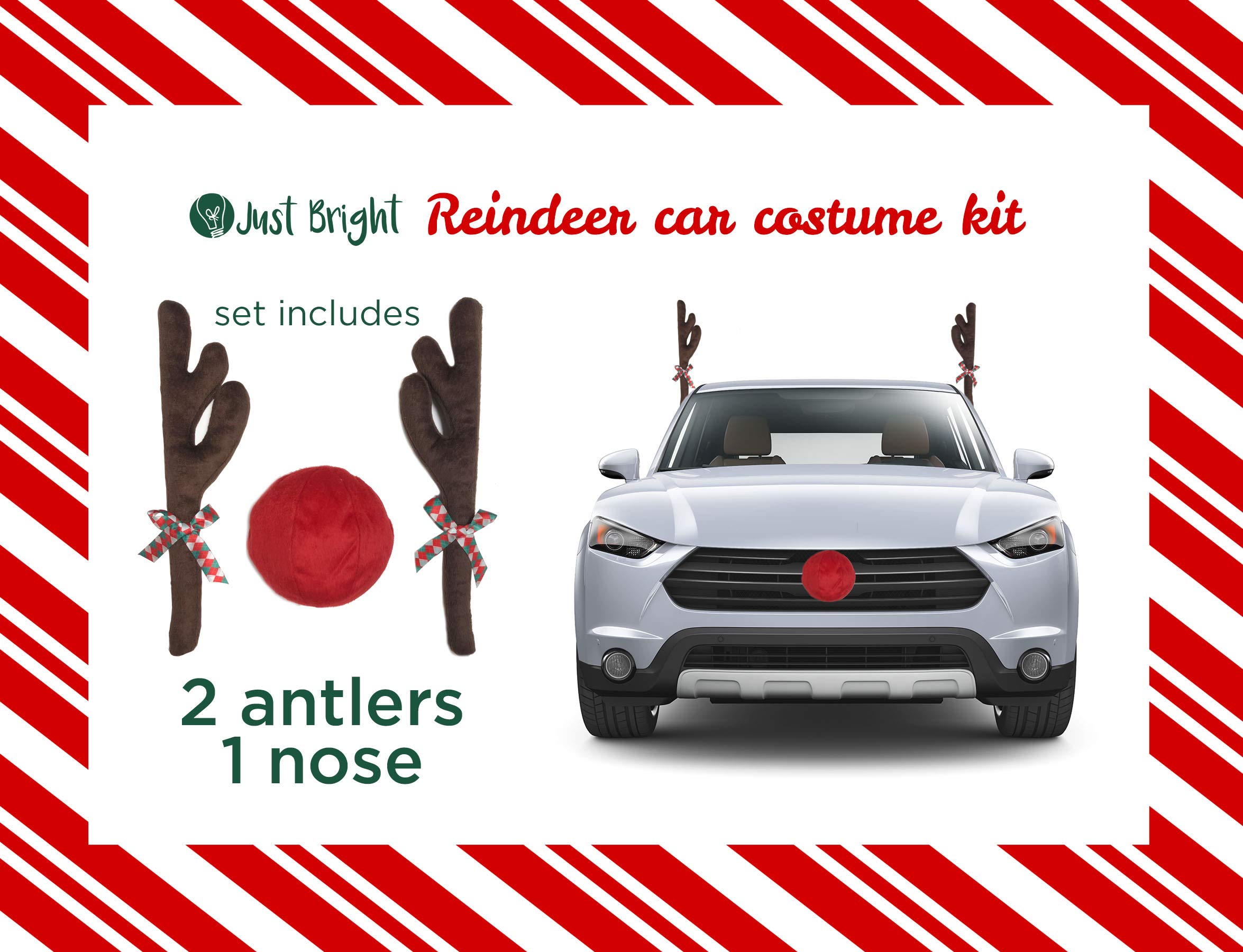 Reindeer Antlers and Nose Rudolph Car Kit - Easy to Install Christmas Car Decor for Windows & Grill - Festive Vehicle Accessories with Jingle Bells & Plush Red Nose - Perfect for Holiday Parades, Christmas Light Tours & Family Road Trips
