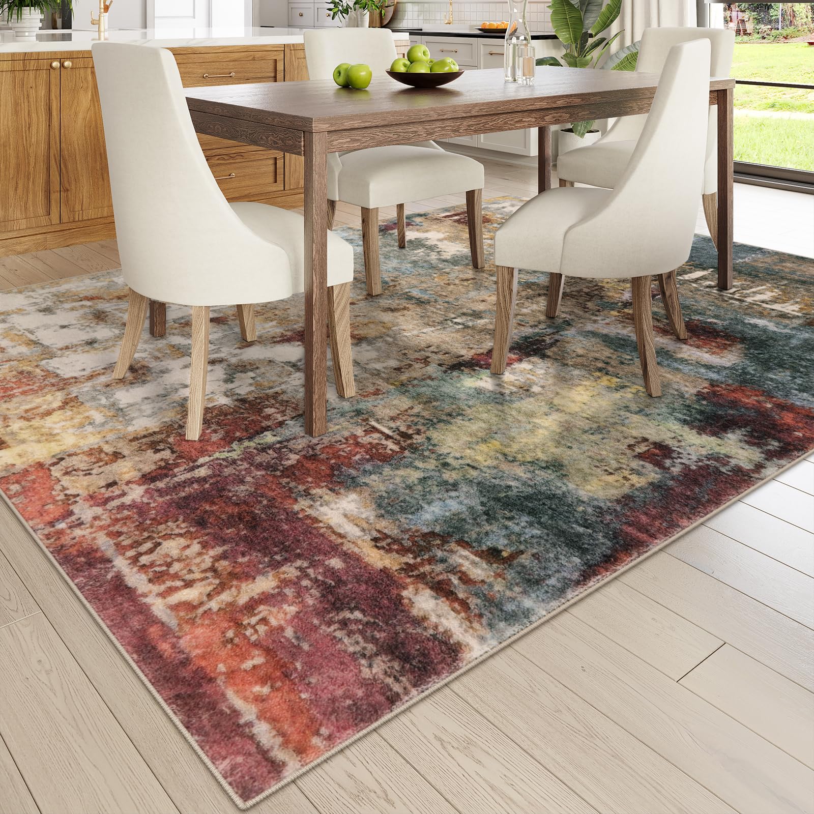 Lahome Modern Abstract 9x12 Washable Low Pile Non-Slip Area Rug - Soft Red Indoor Carpet for Bedroom, Living Room & Dining Room Decor | Perfect for Home, Apartment & Office Use