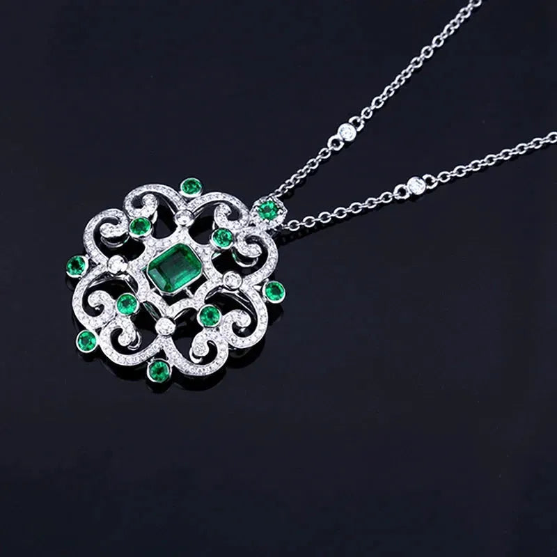 5x6.5mm Emerald & Diamond 18K White Gold Engagement Pendant Necklace for Women - Perfect for Weddings, Anniversaries & Romantic Gifts